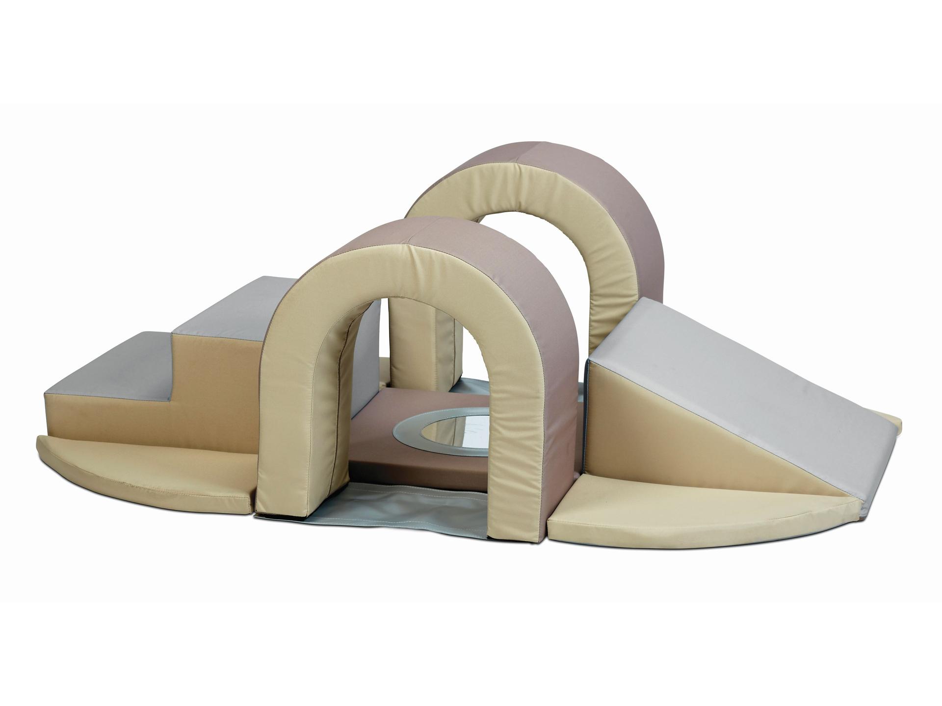 millhouse large role play area with mirror, tunnels and a step and slide either side