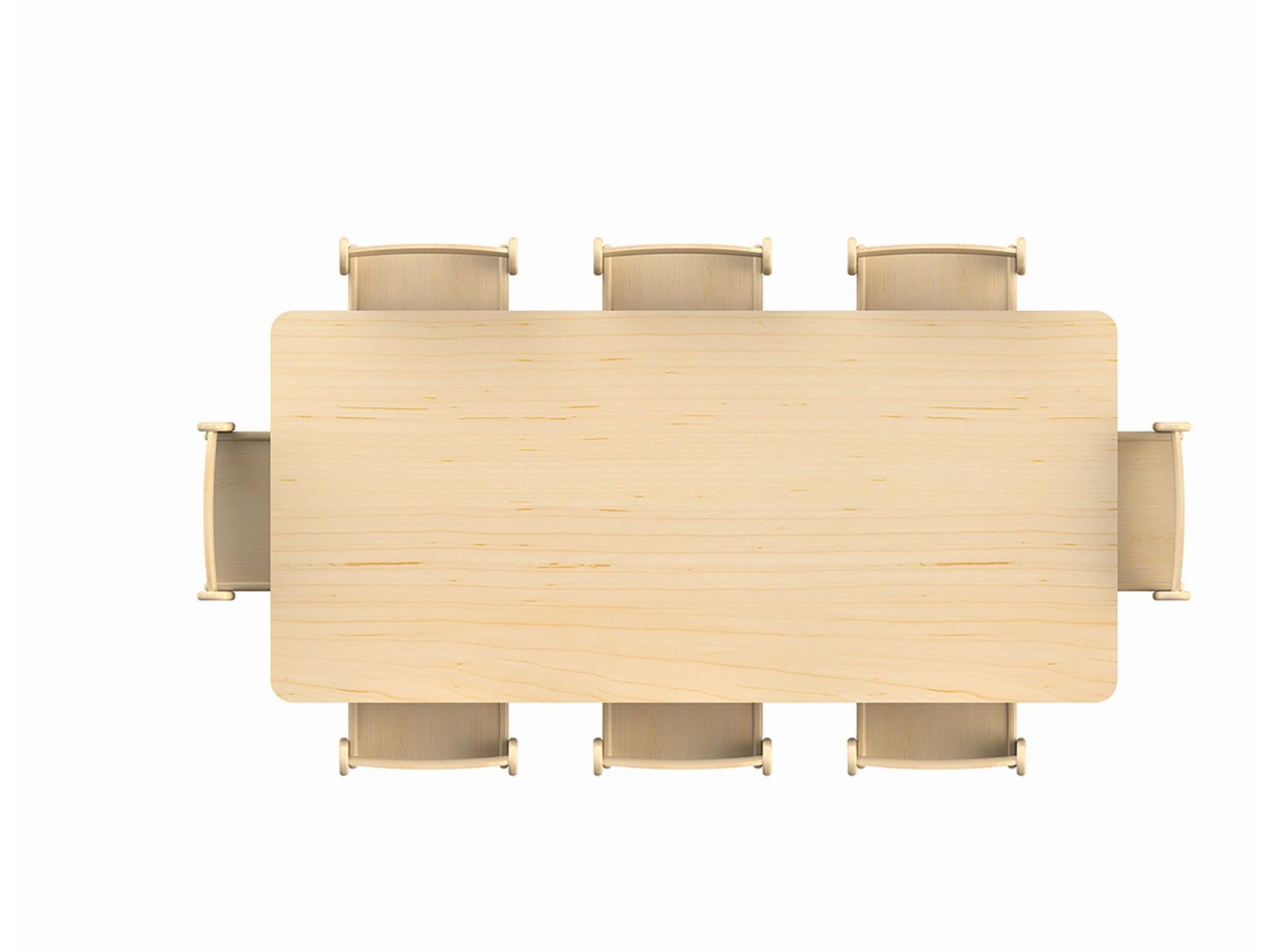 millhouse dining set with eight chairs and rectangle table from a birds eye view