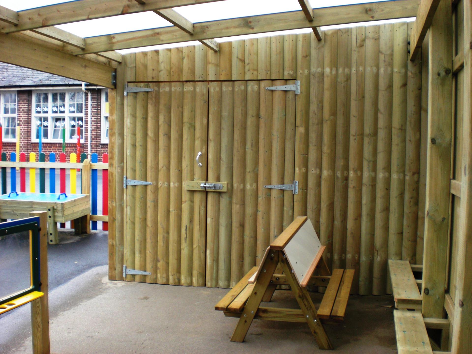 School Canopy with Cladding, Glazing and Storage Area from Pentagon Play.