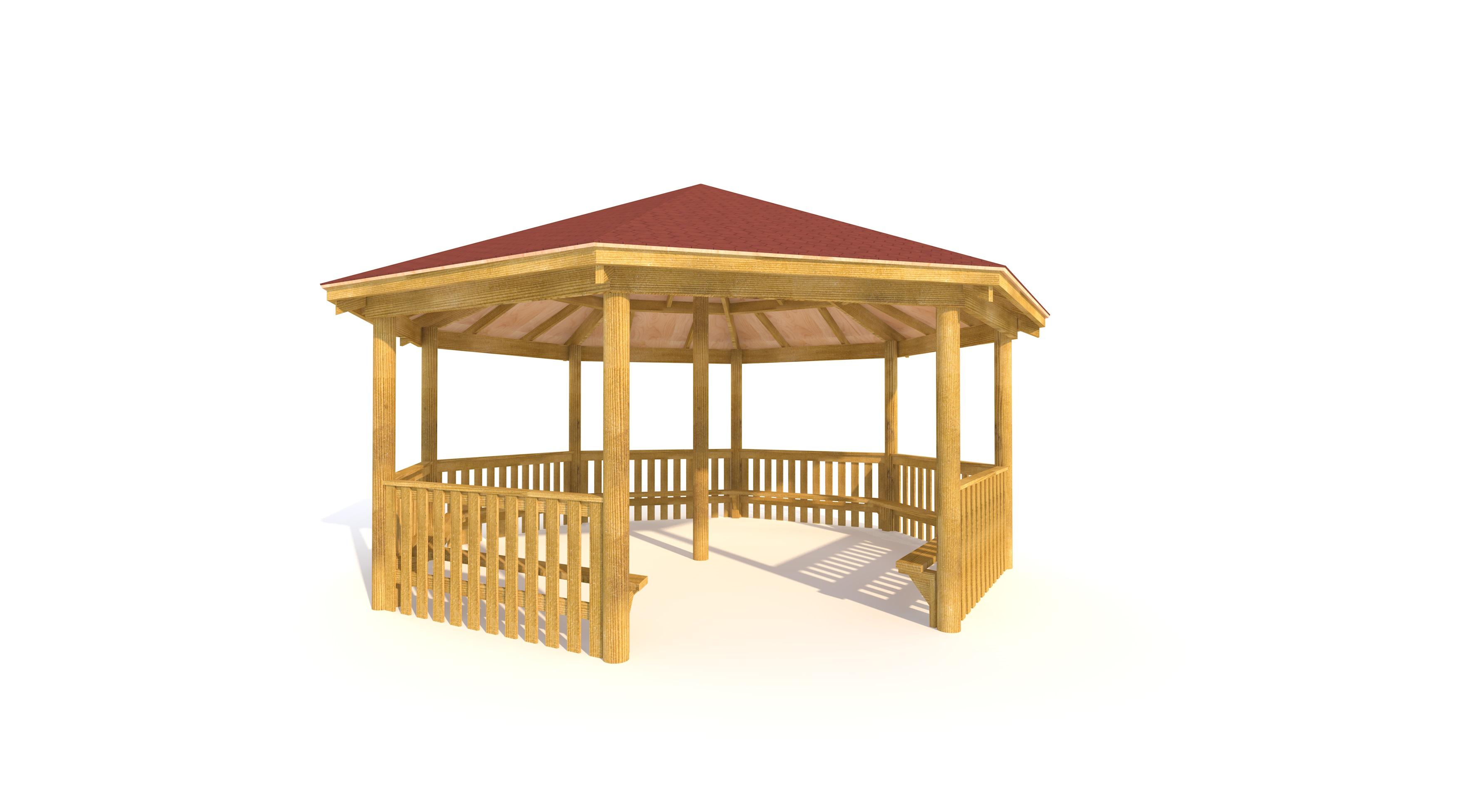 3d render of 6m Wooden Octagonal Gazebo