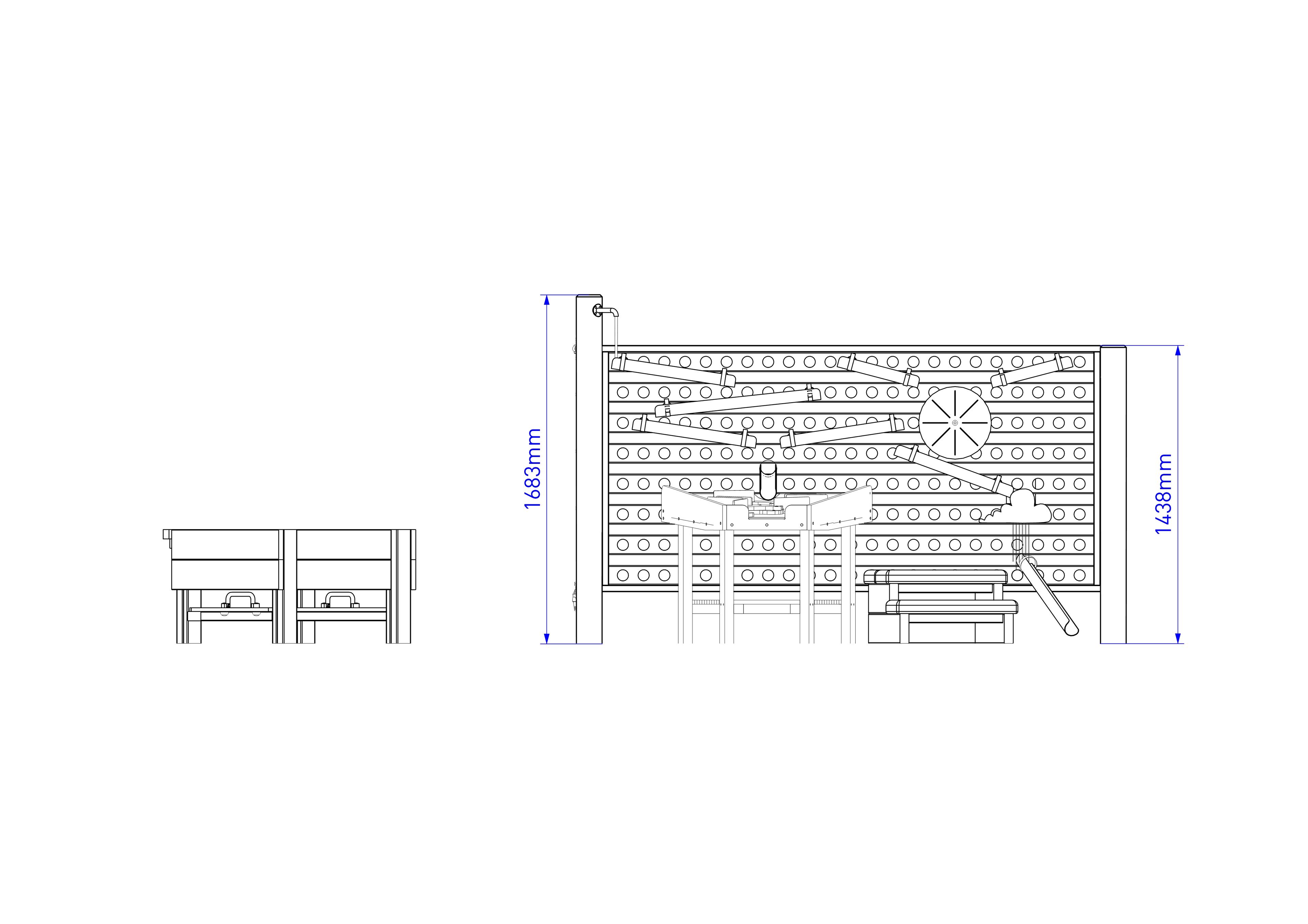 A technical drawing showing the dimensons of the Water Wall with Damming Package
