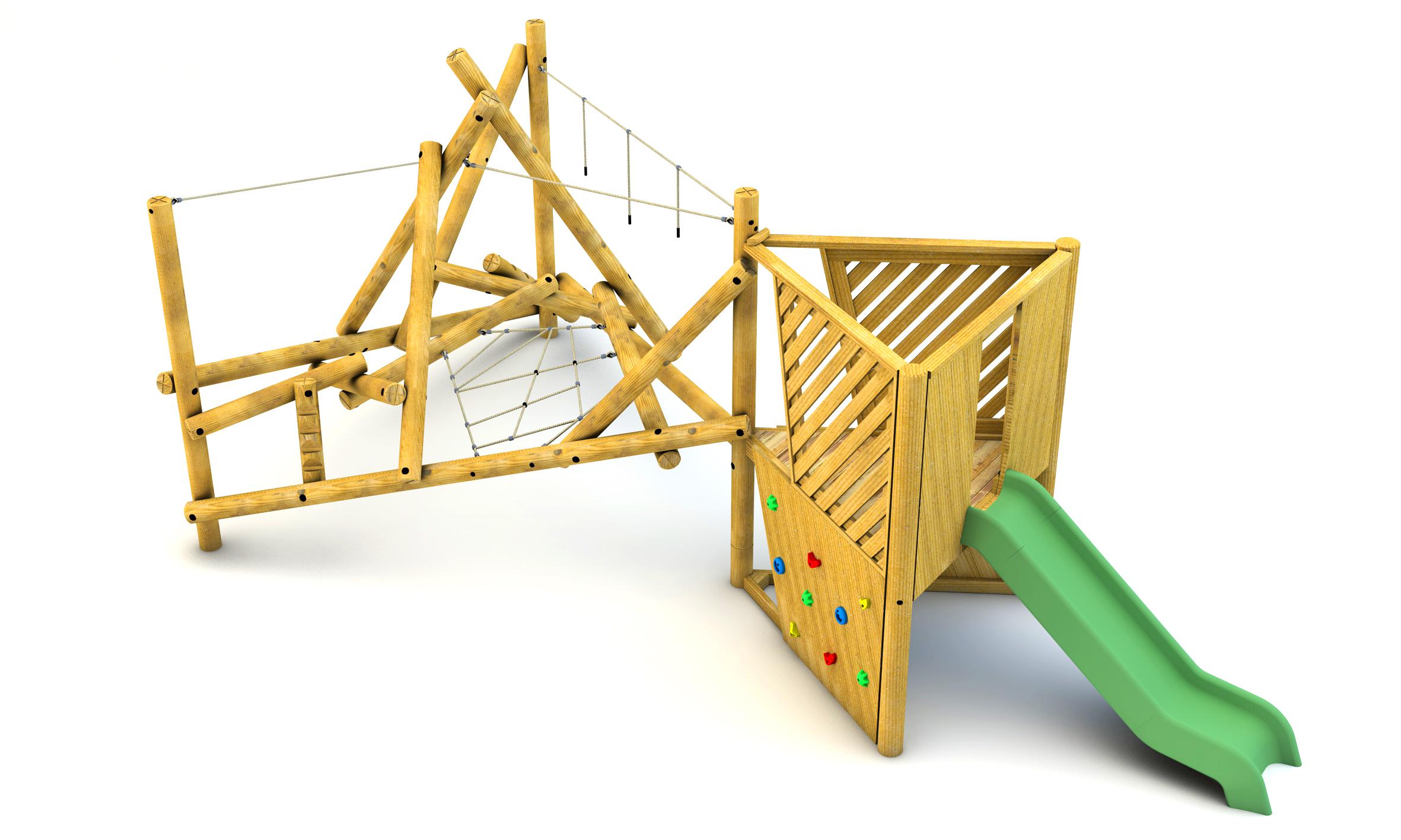 Wooden Bowfell Climber with Platform and Slide 3d render.