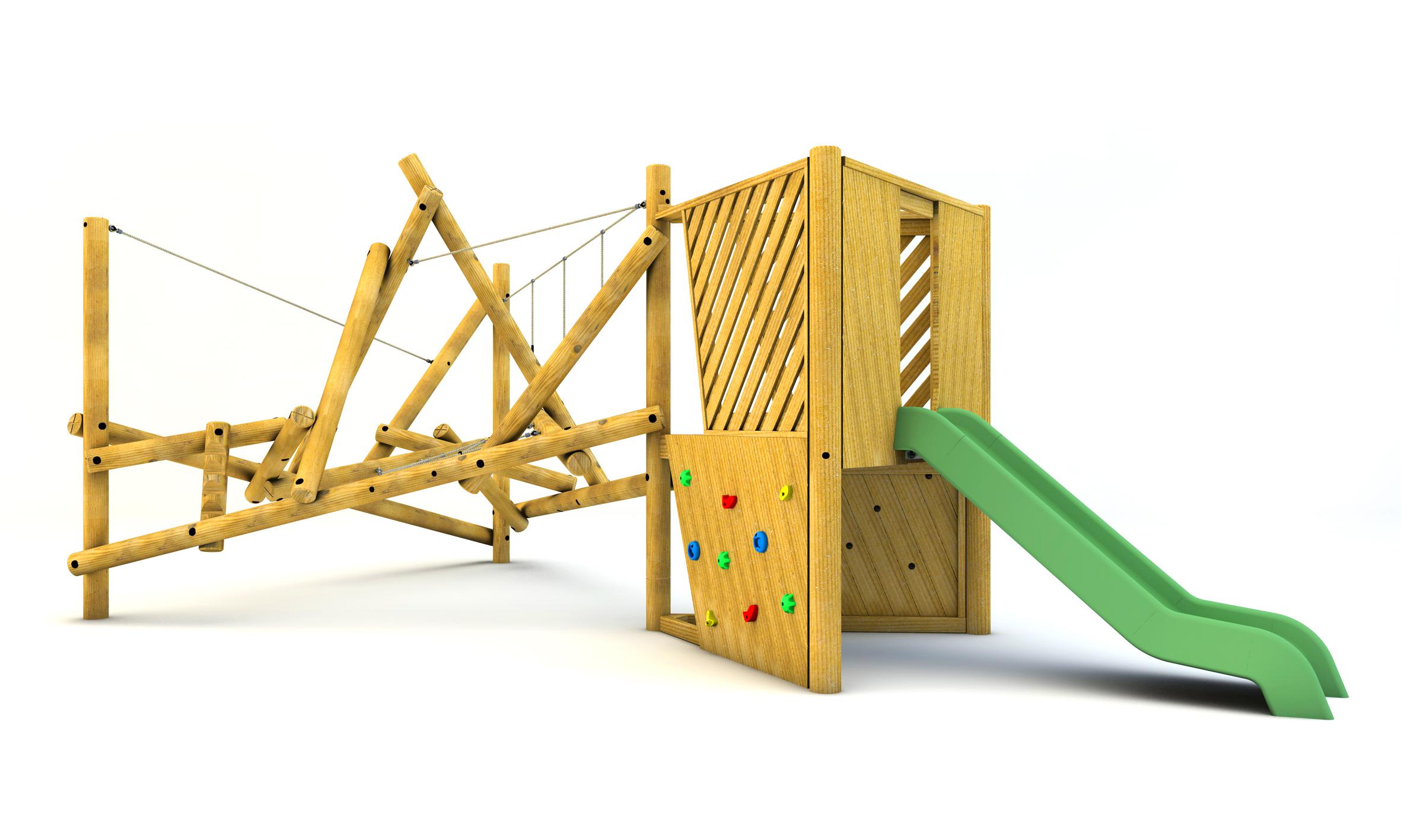 Wooden Bowfell Climber with Platform and Slide 3d render.