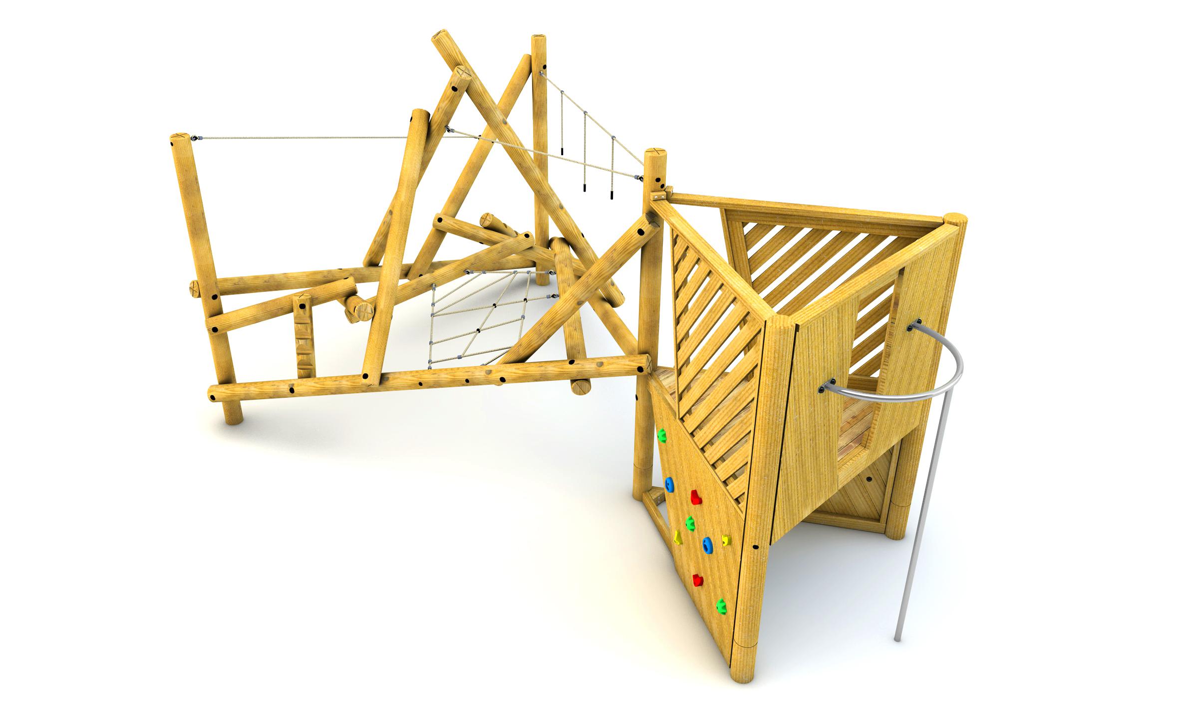 A 3D render showcasing the entirety of the Bowfell Climber with Platform and Fireman's Pole.