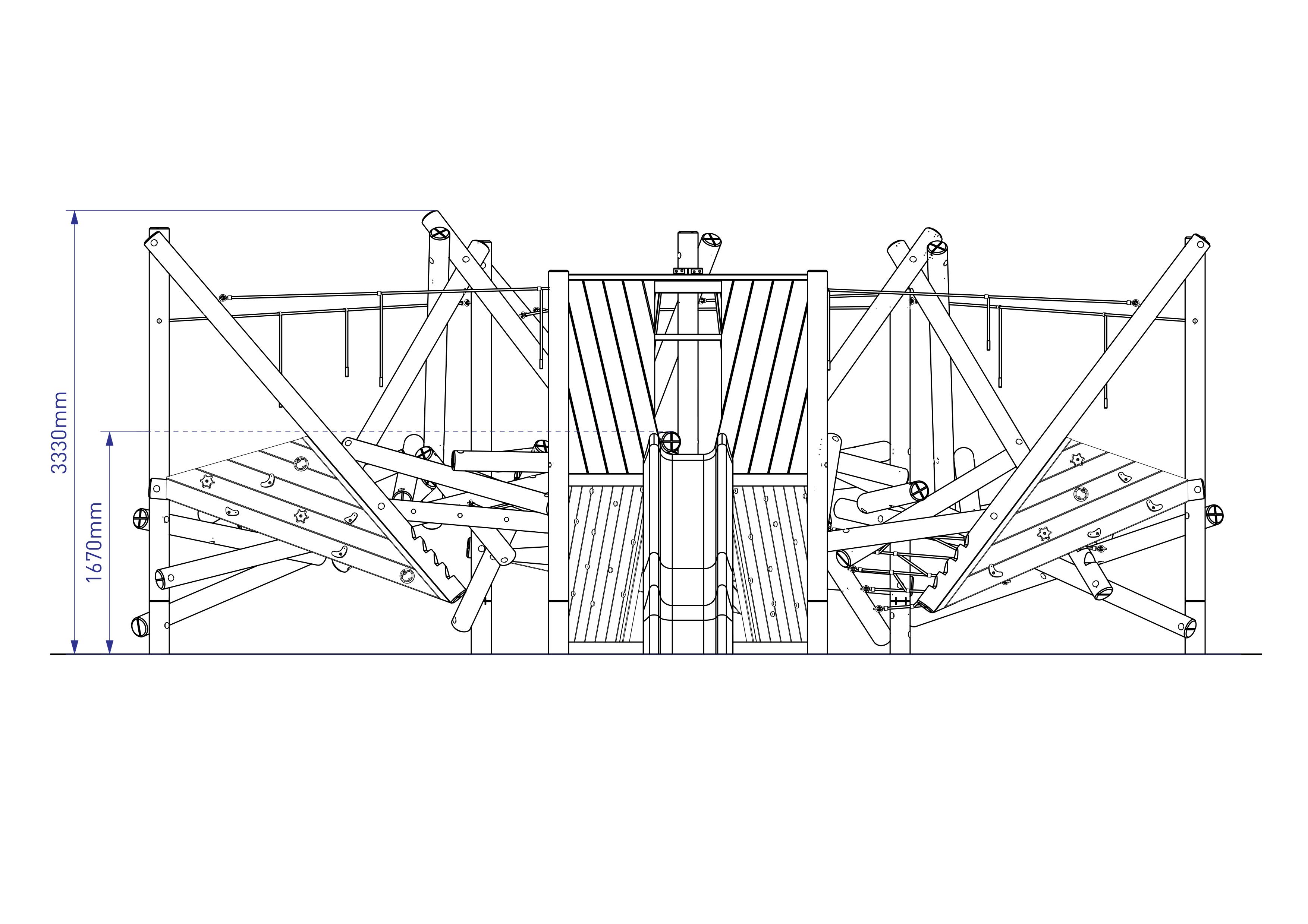 A technical drawing of the climbing frame including measurements