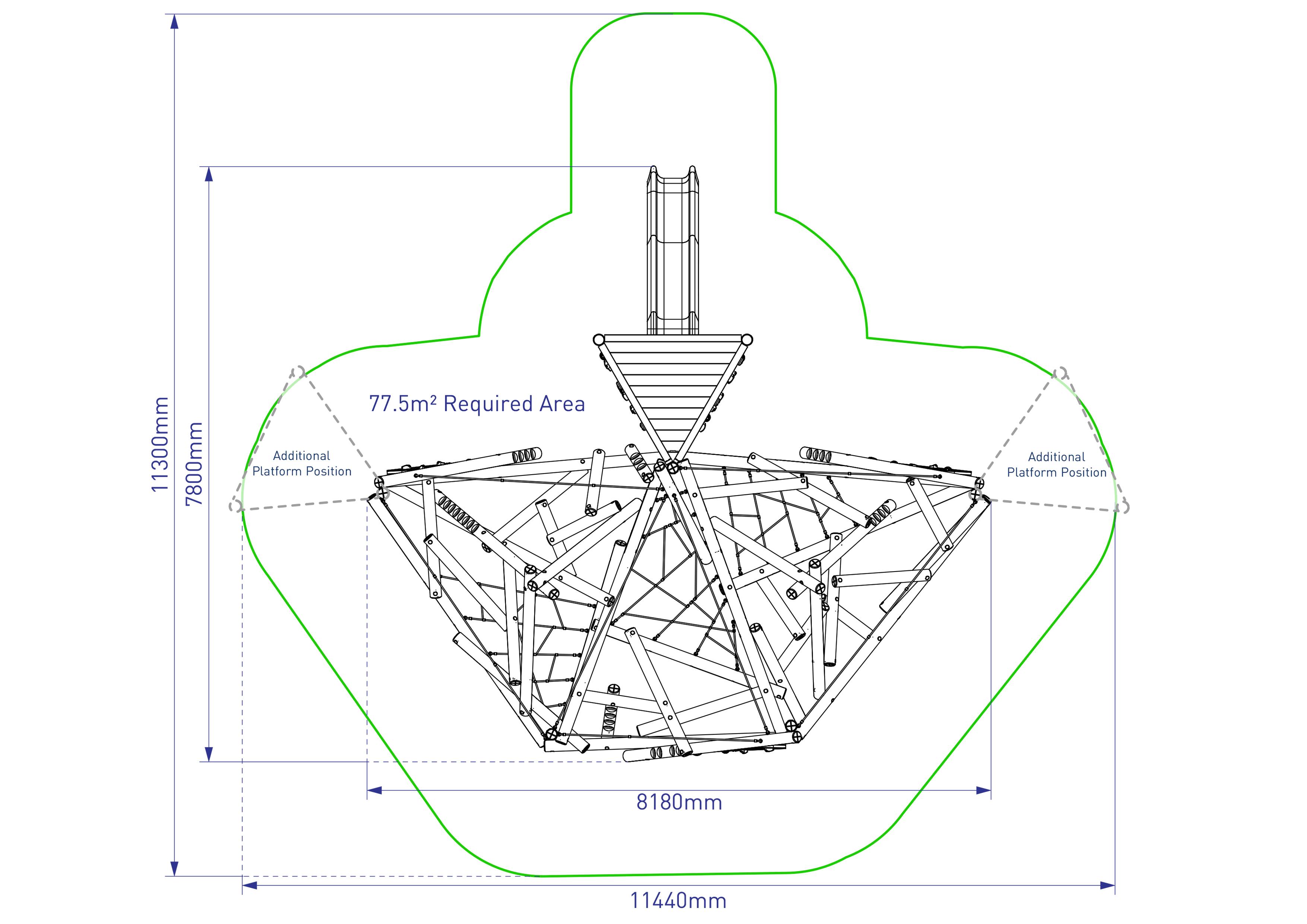 A technical drawing of the climbing frame including measurements