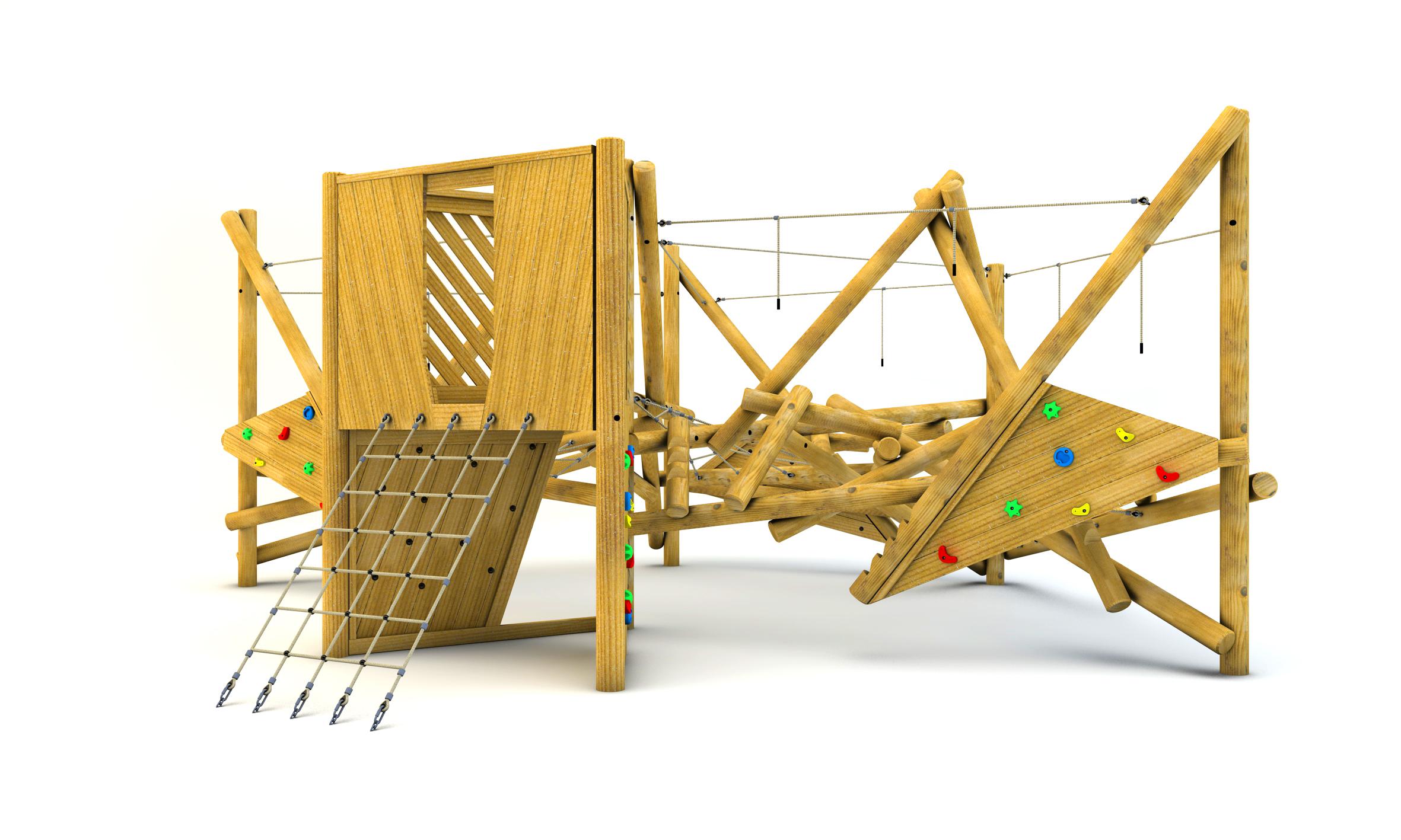 A 3D render of the Crinkle Crags Climber with Platform and Climbing Net.