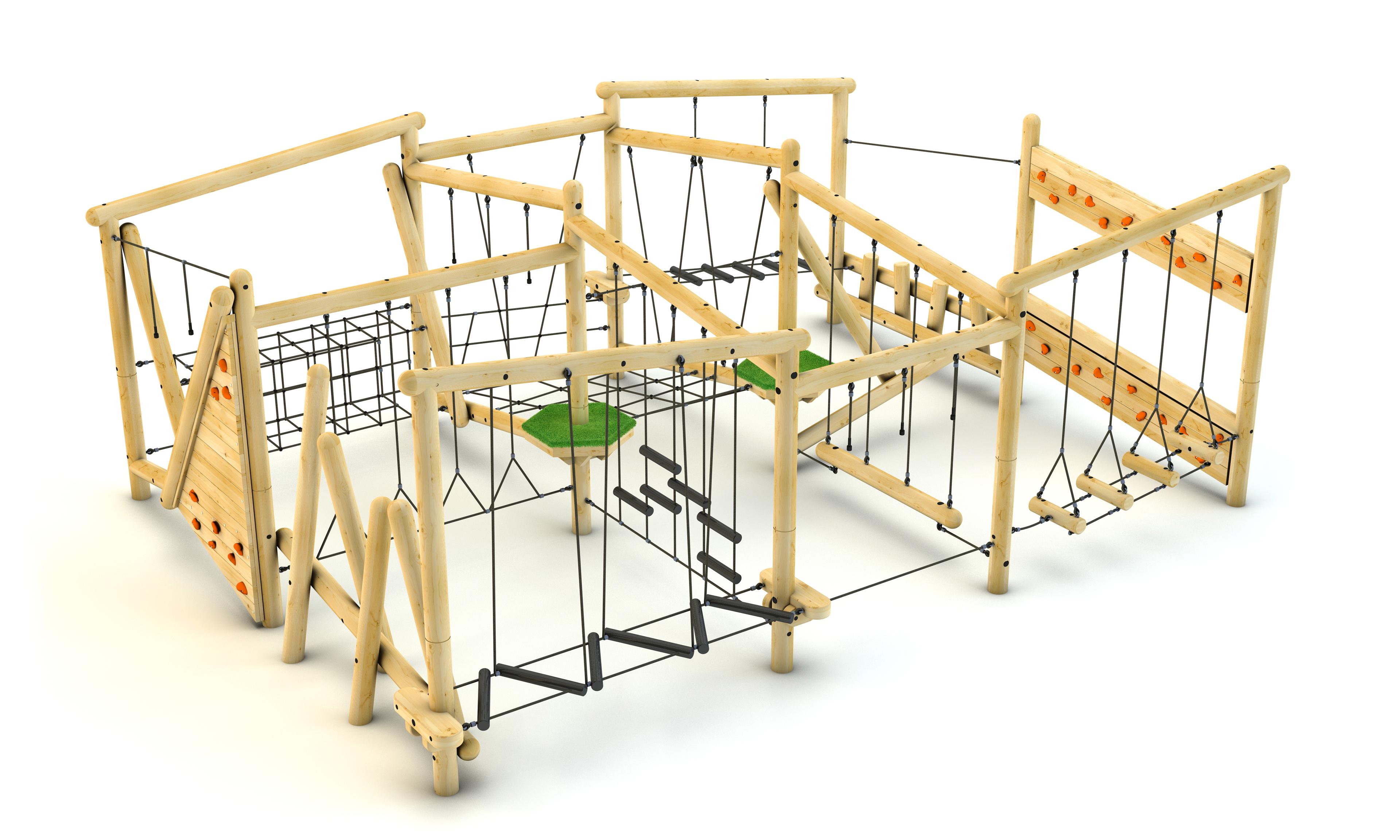 A 3D render of the Grizedale Forest Circuit from another angle, highlighting the amount of challenges present on the structure.