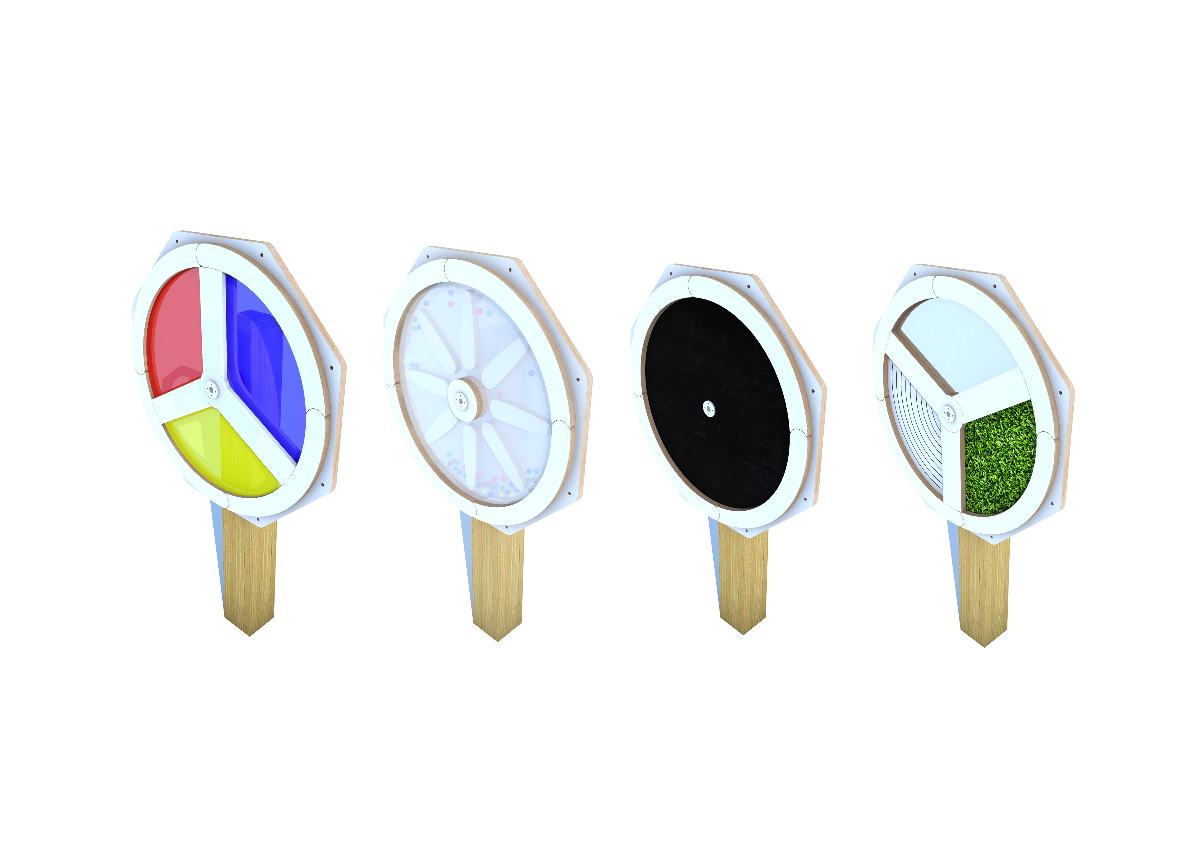 A 3D visualisation showcasing the 4 Sensory Spinners that are included within the Wind Farm Package.