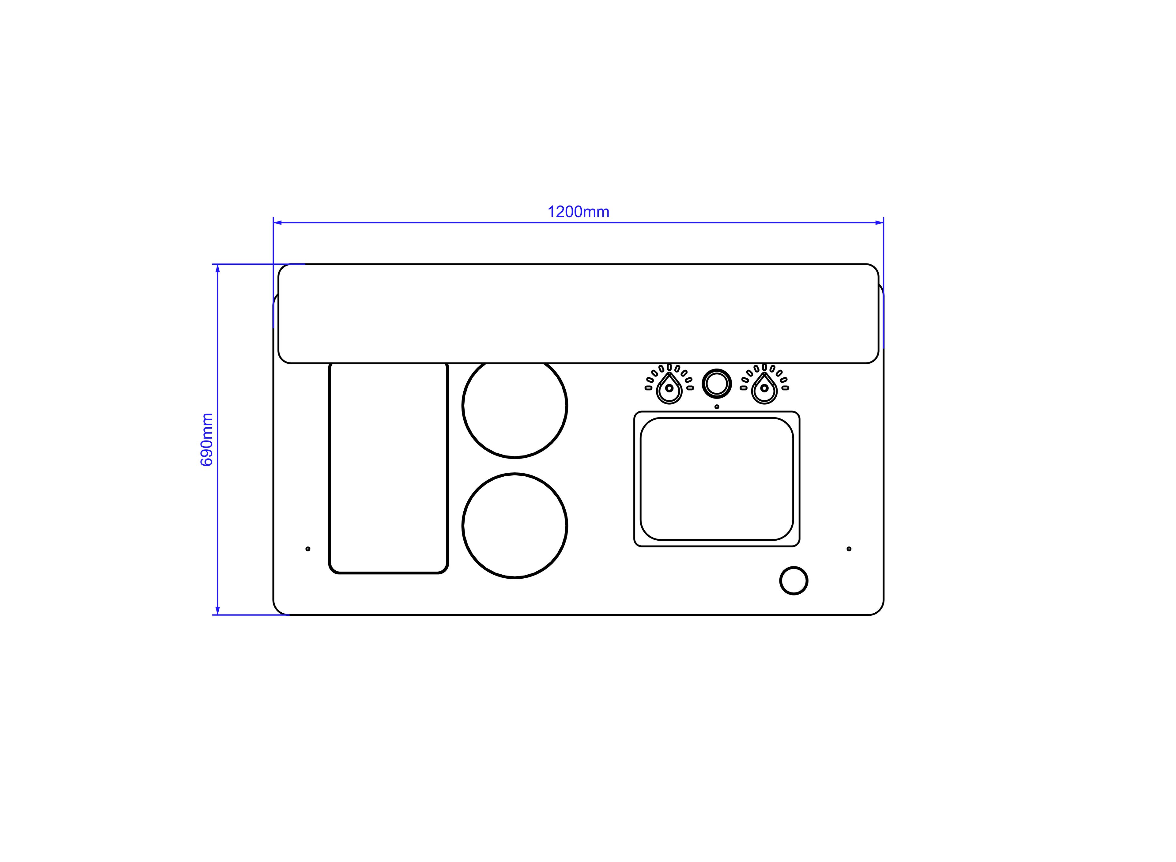 A 2D drawing of the Wooden Mud Kitchen from above with measurements beside it.