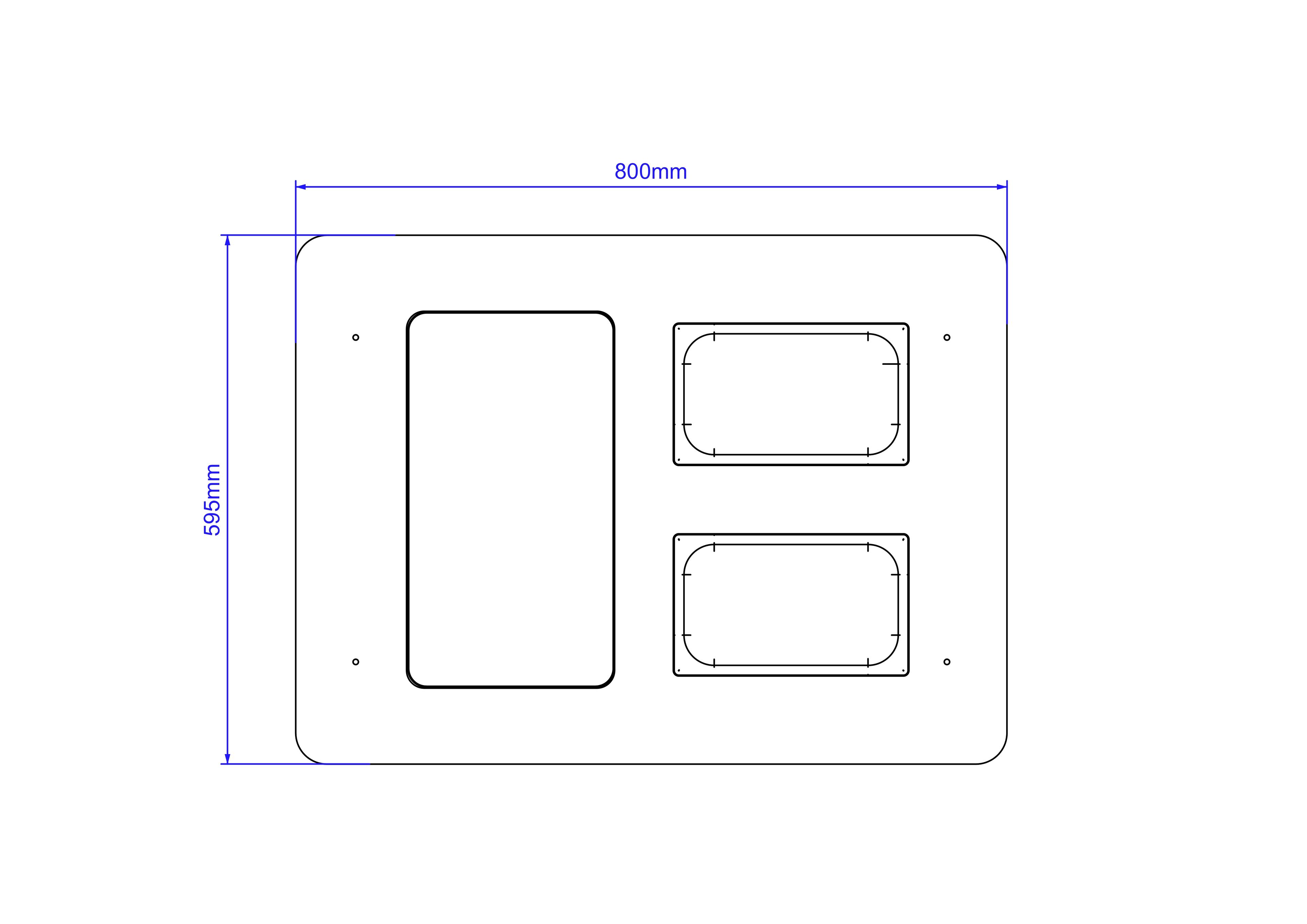 A top down view of the Mud Kitchen Island. The view is a drawing and shows the measurements.