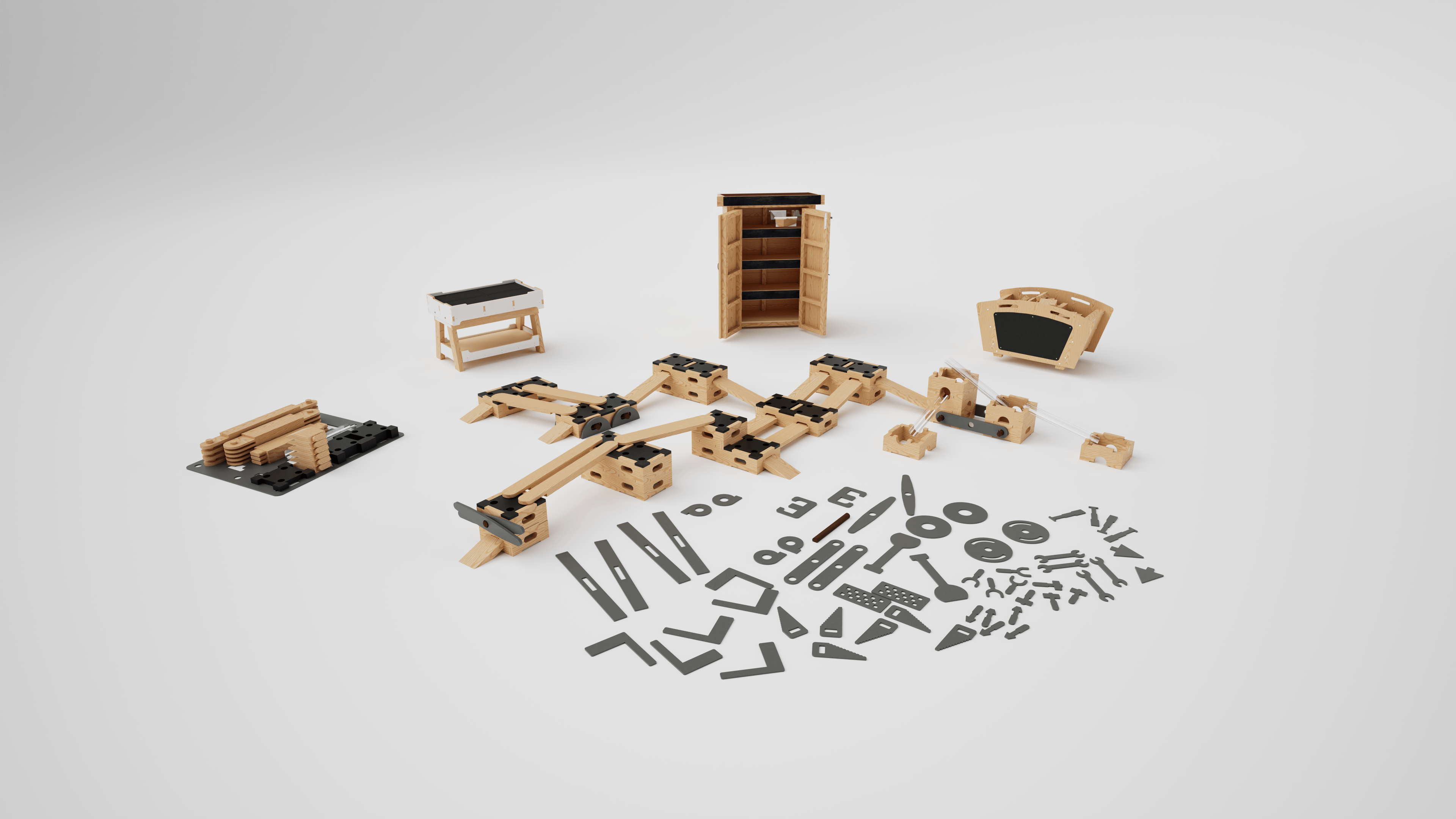 3D render of Nursery Construction package showing 128 pieces included.