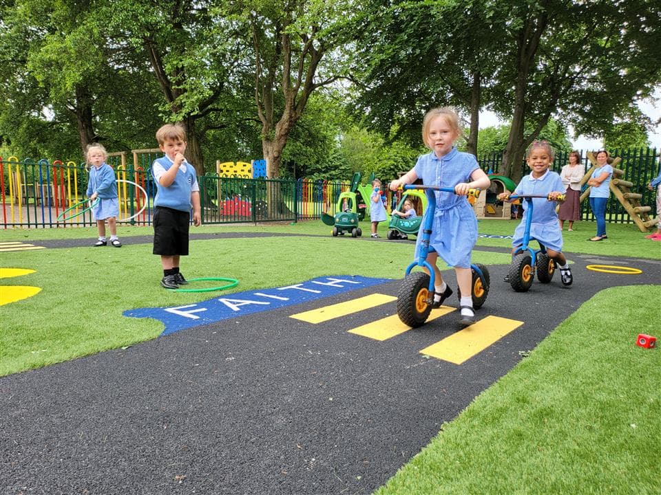 children playing on roadway