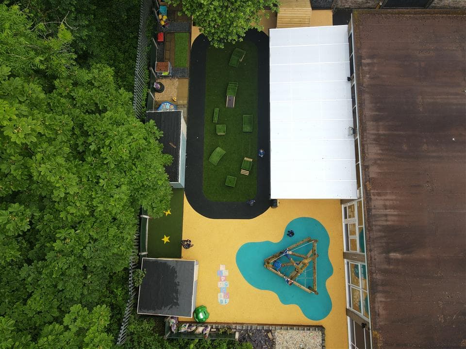 a birds eye view of our yellow wetpour
