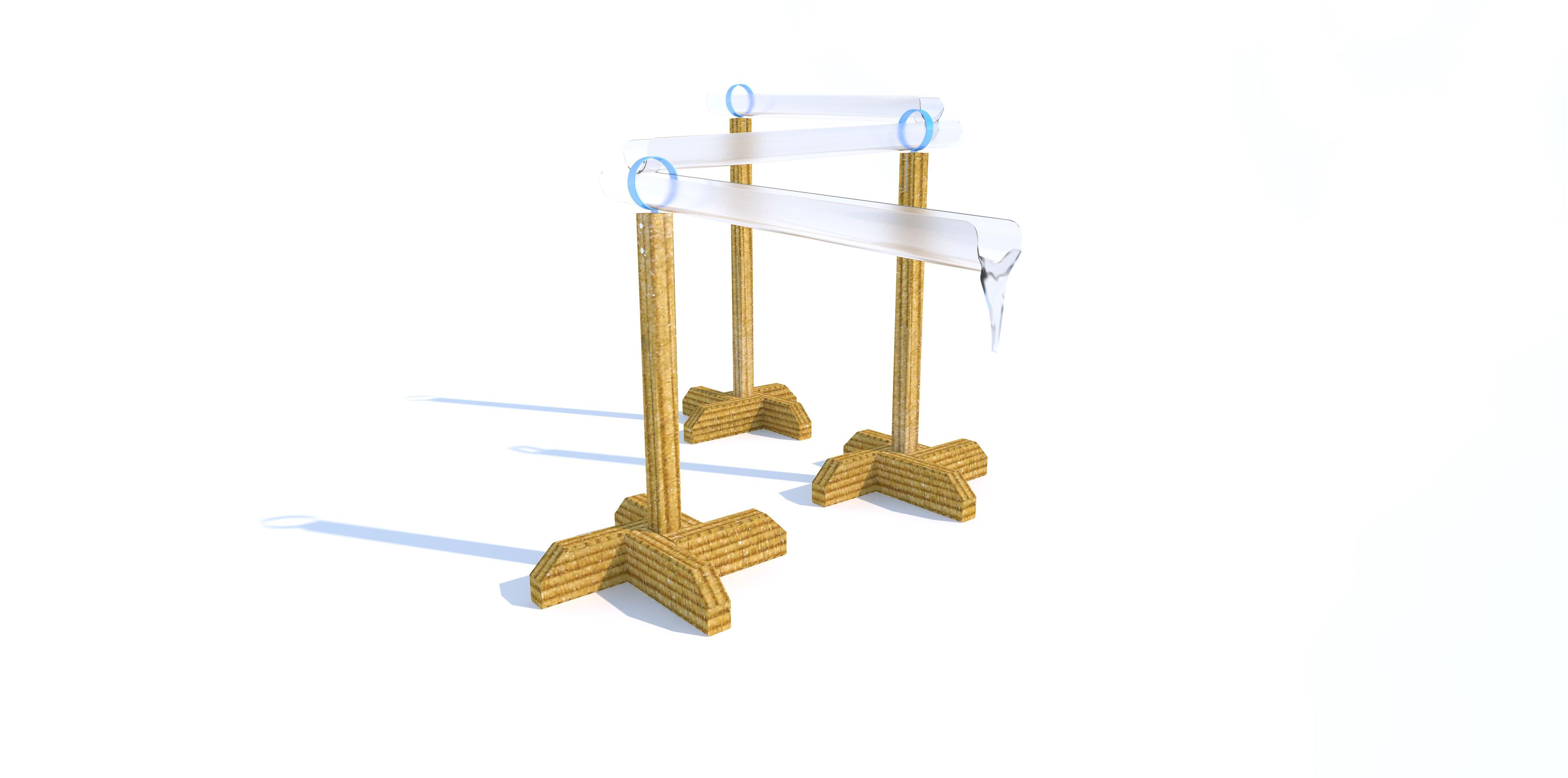 A 3D render of the Water Channel Stands from the front, showcasing the tubes being attached to the stand.