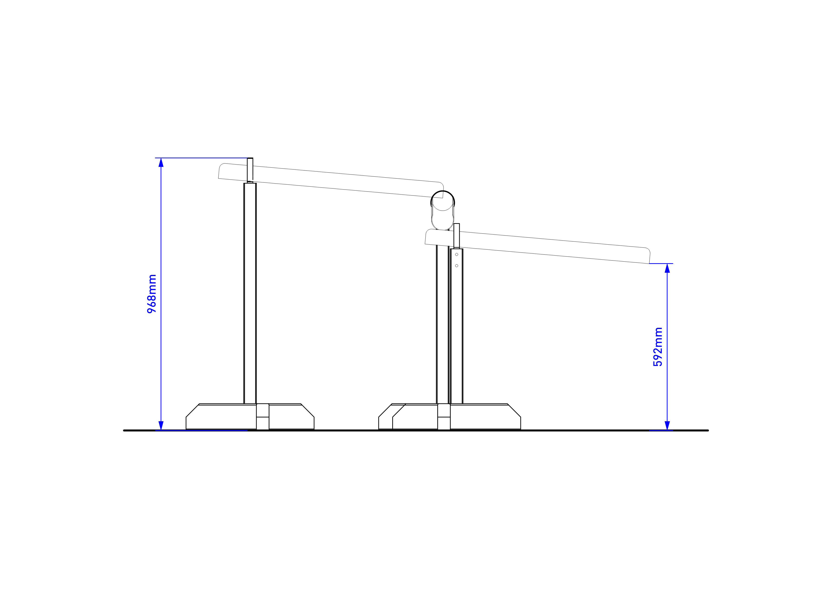 A 2D drawing showcasing the water channel stands from the side with the measurements beside it.