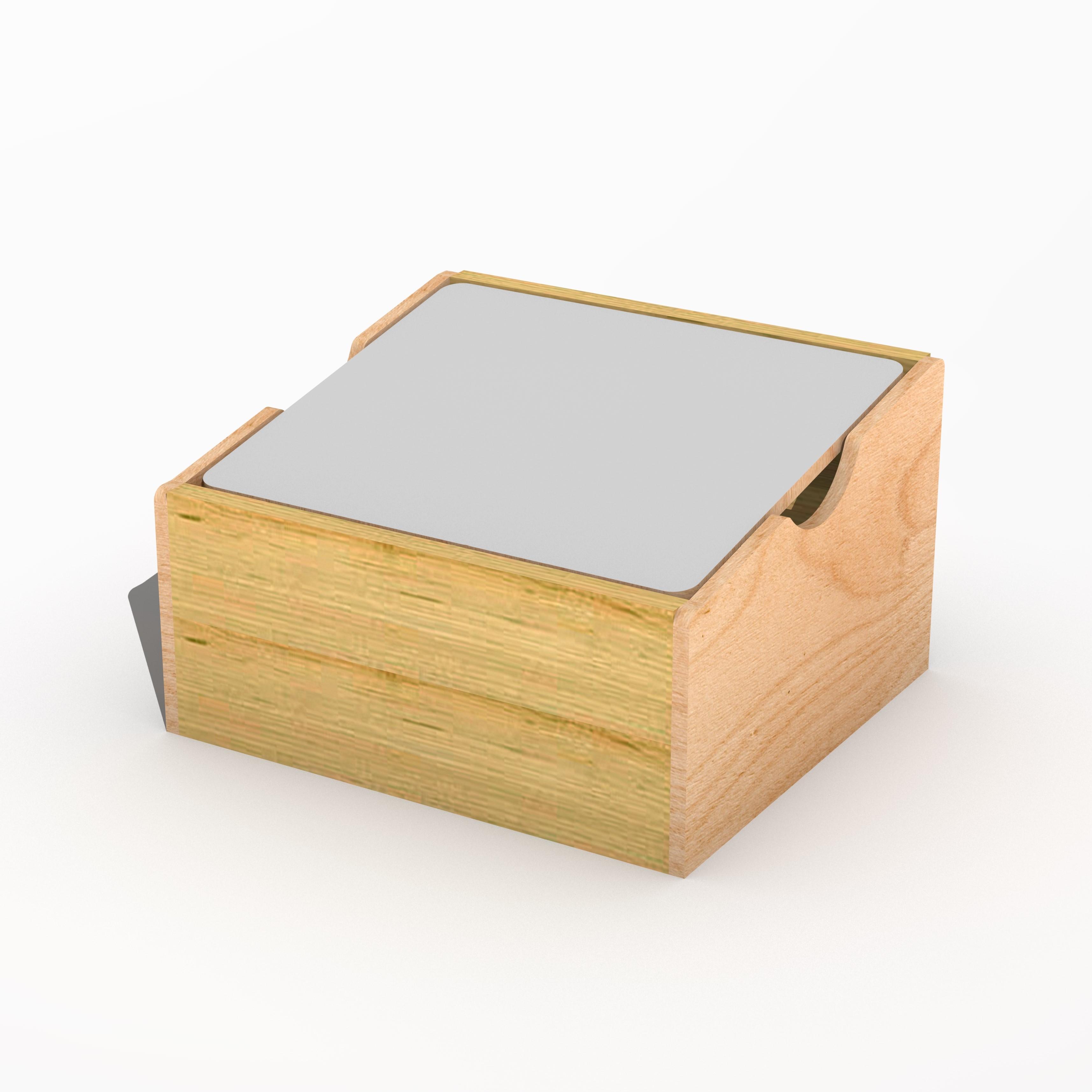 A 3D render of a mud box, showcasing the structure and the grey lid.