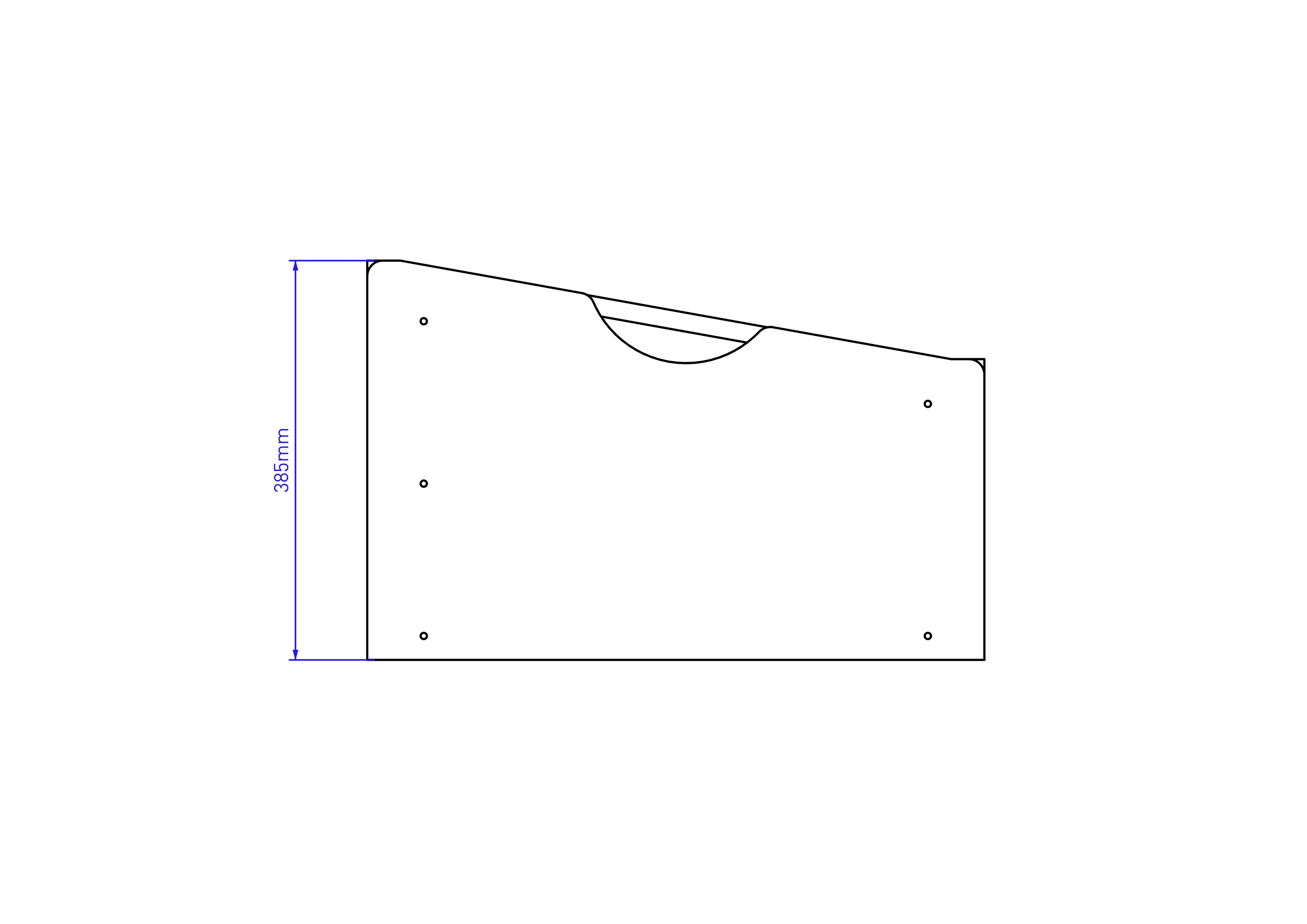 A 2D drawing of a side of a mud box, with the measurements listed on the sides.