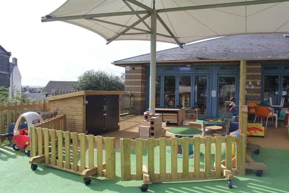 An EYFS area zoned off using Pentagon Play's Interactive Fence Panel on Wheels