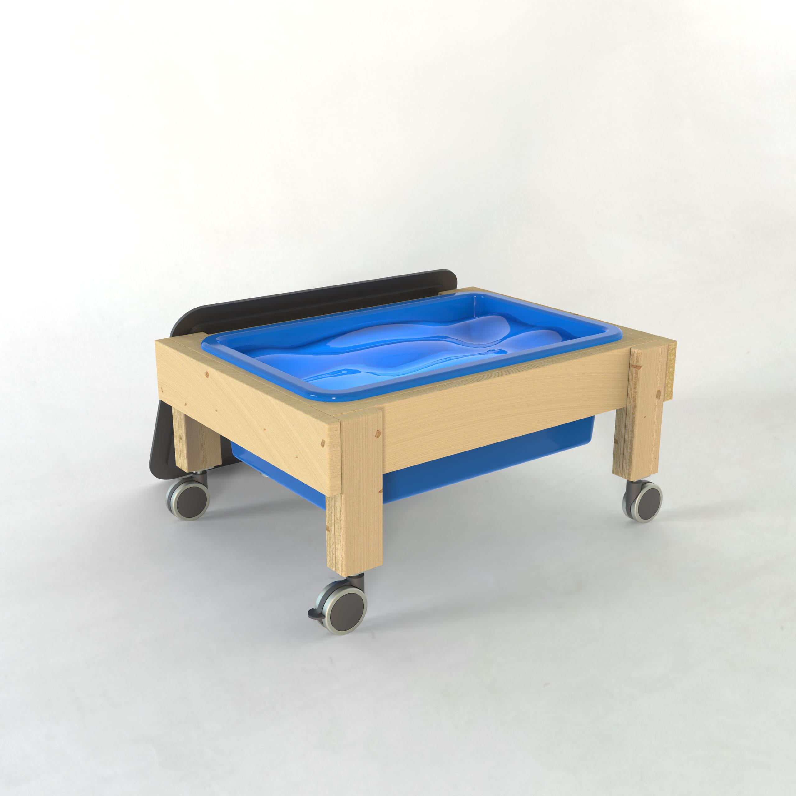 A 3D render of the Water Table on Wheel, showcasing the piece of equipment on a white background.
