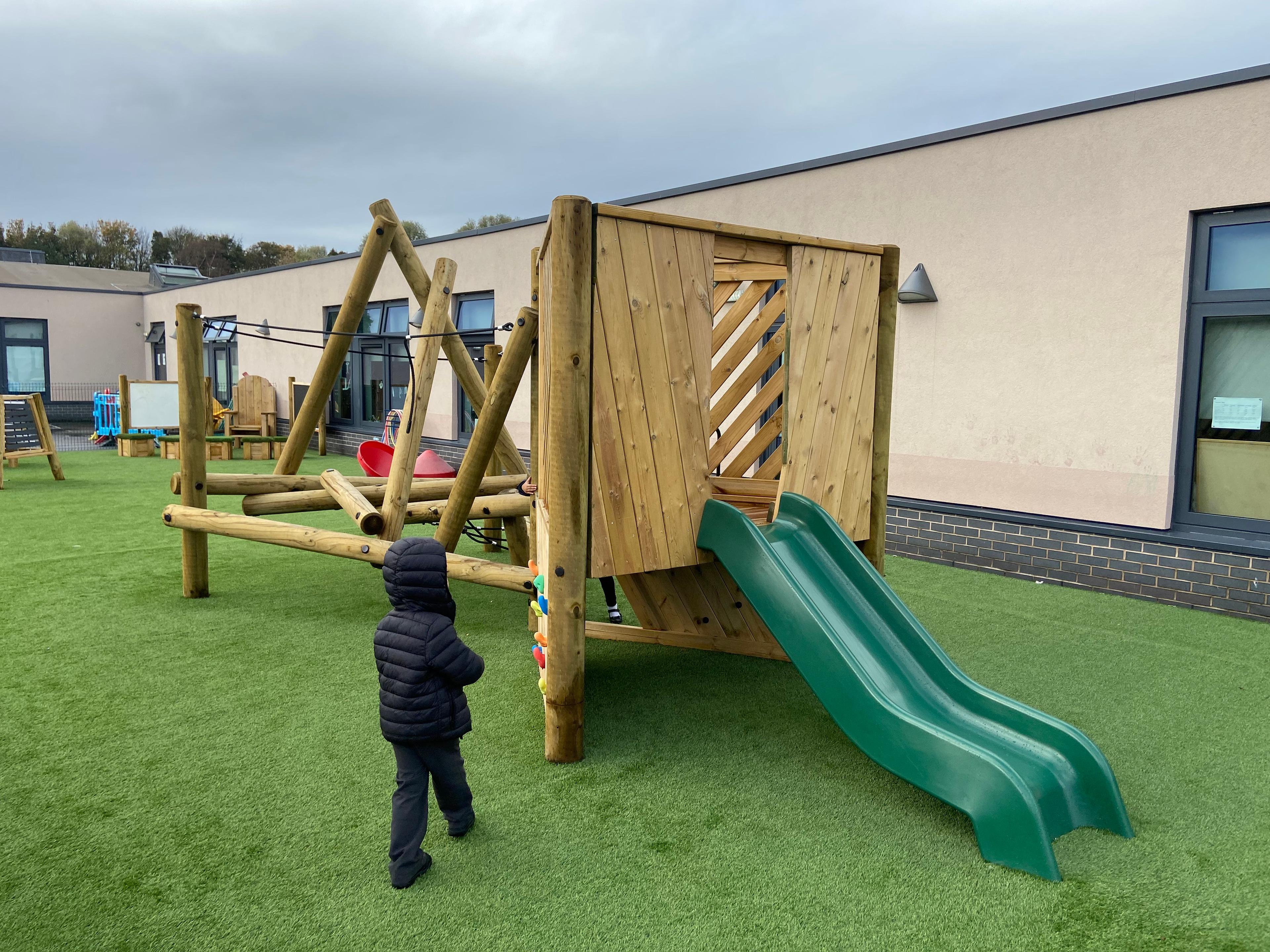 playframes with platform and slide for primary school playgrounds