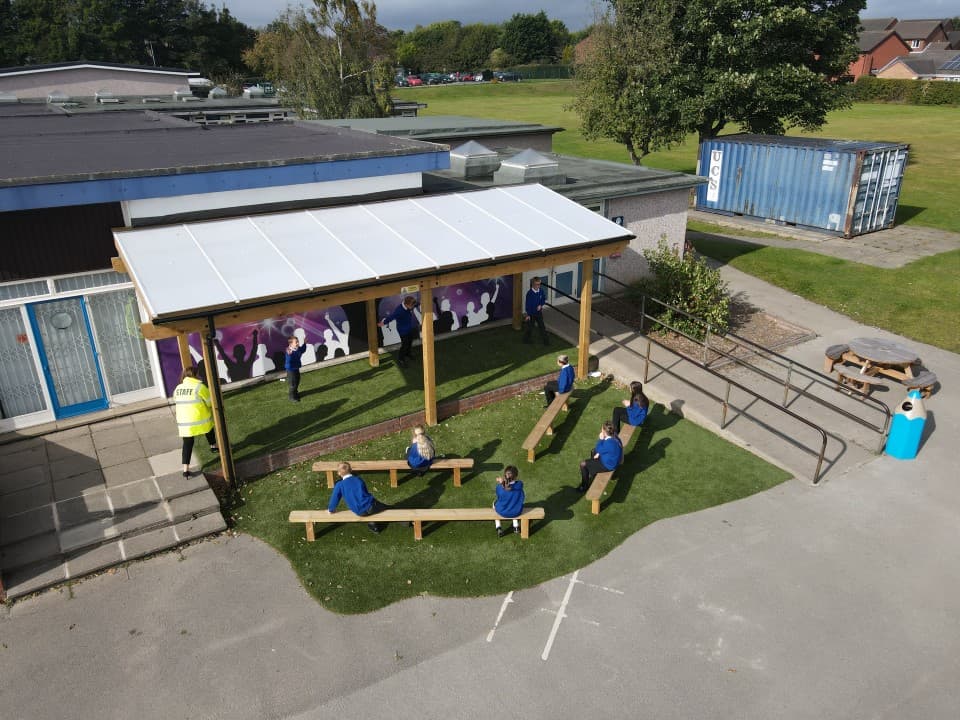 the perch benches on artificial grass surfacing