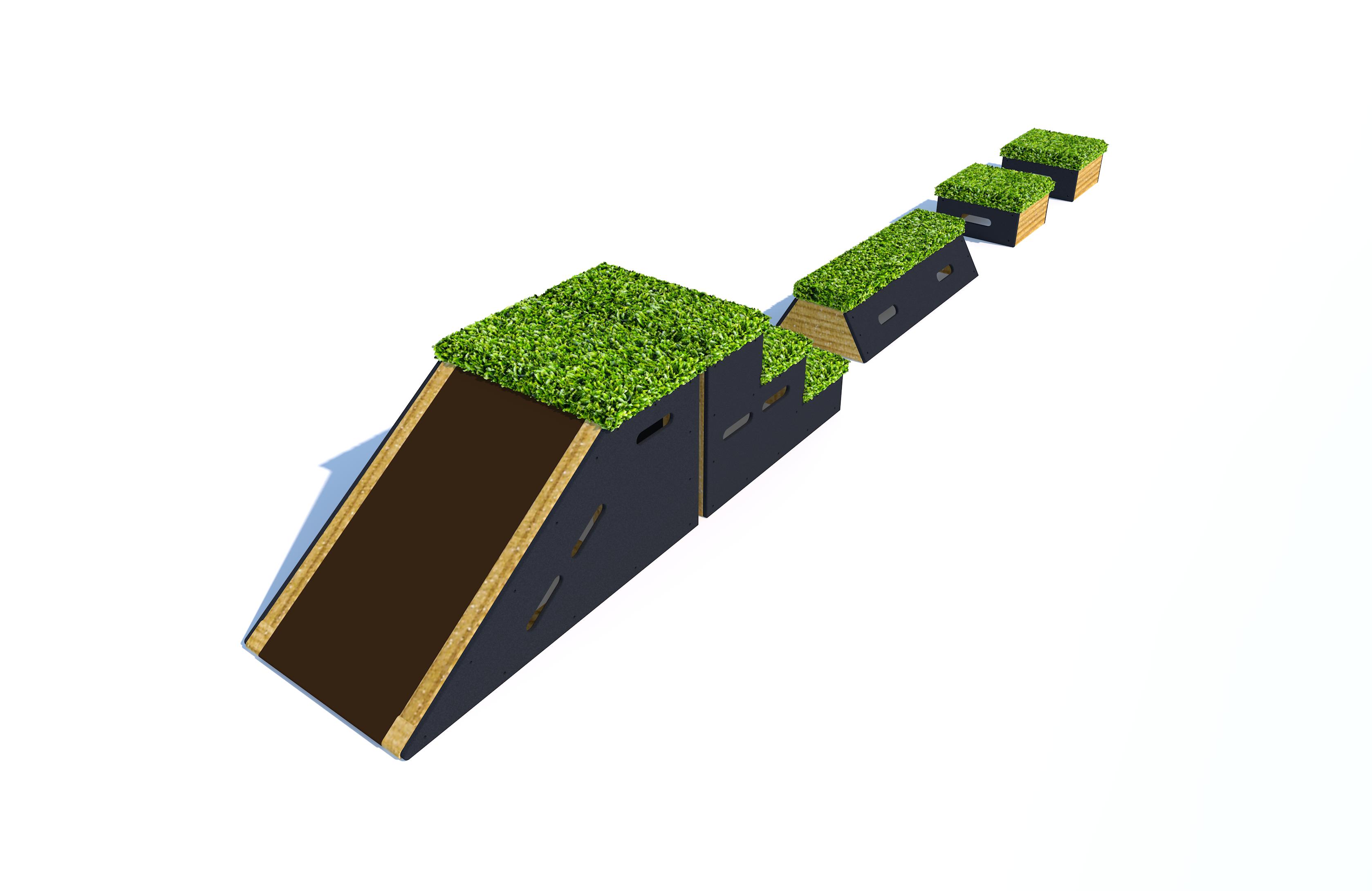 A render image of grass-topped Get Set, Go! Blocks - The Chilterns Set.