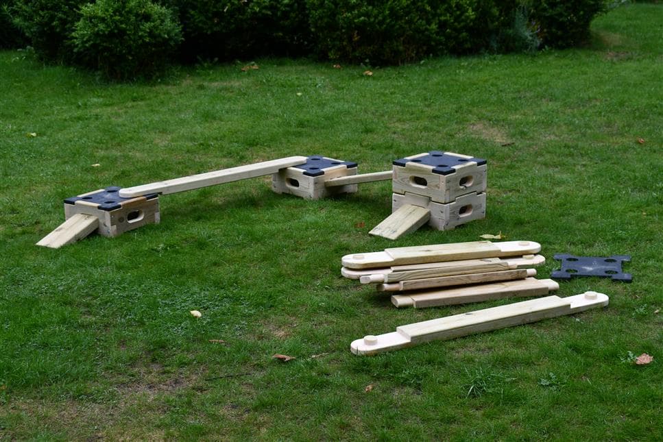 a side view of the apprentice play builder set with all the blocks together