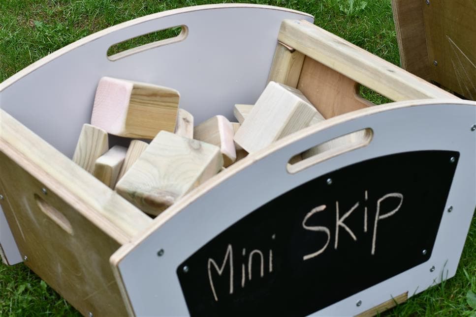 A close up photo of the blocks inside the mini skip