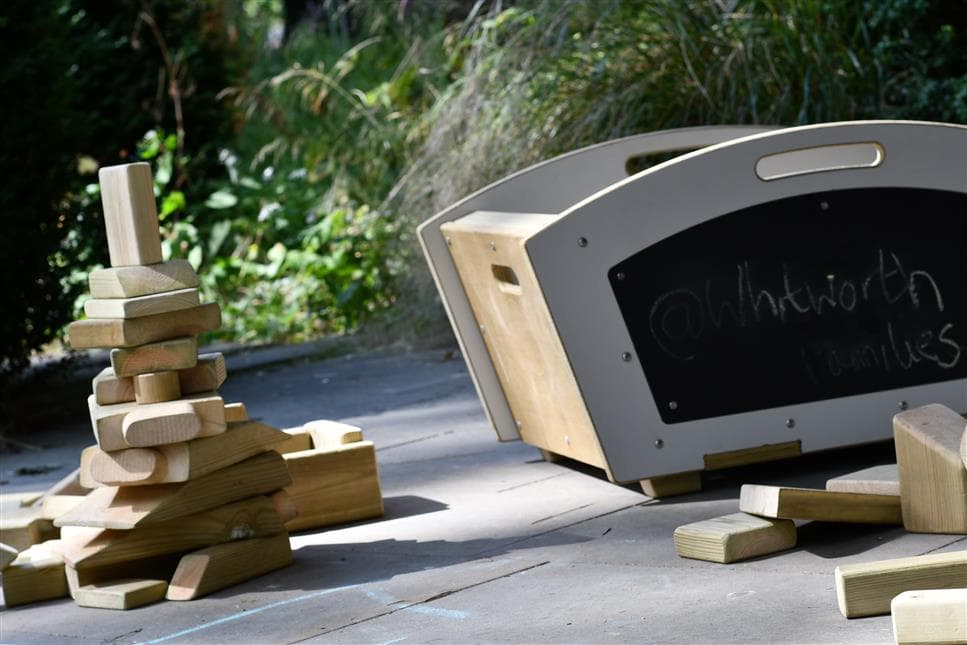 A side view of the blocks in front of the mini skip 