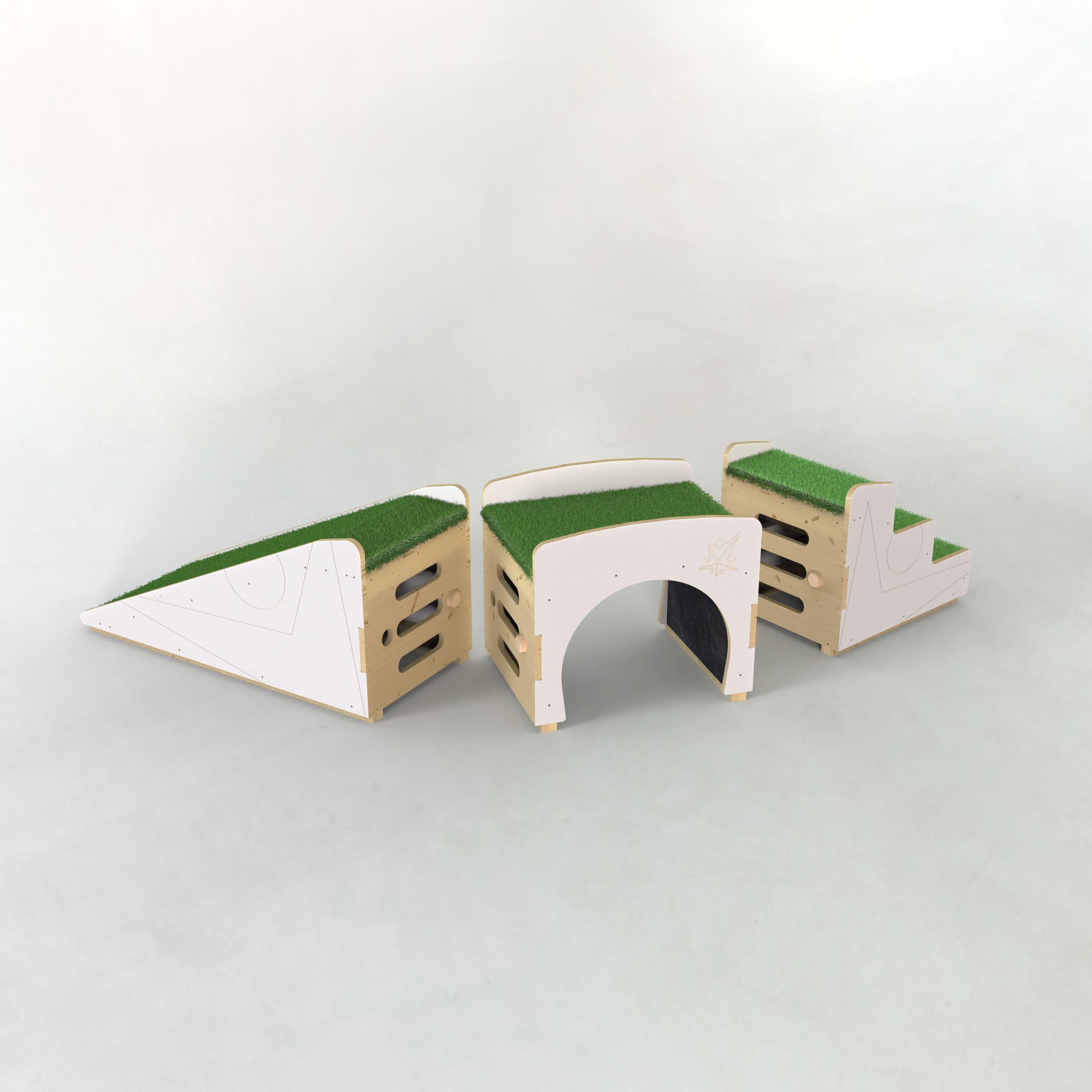 Up and Under Blocks Ramp and Stairs 3d render.
