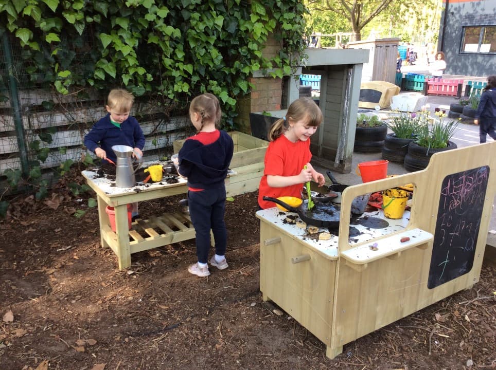 This set features a Mud Kitchen with Oven and an additional Island 