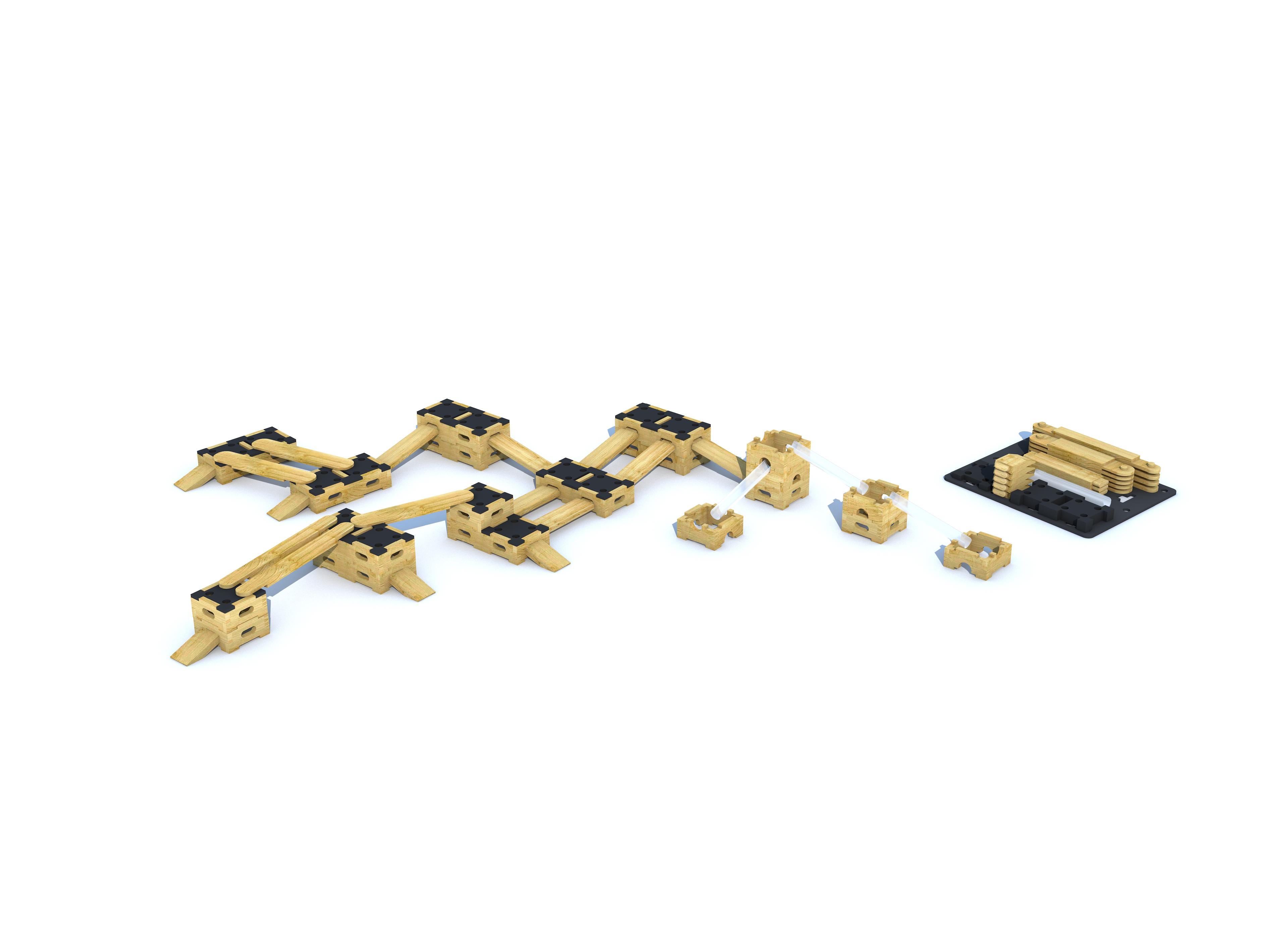 A 3d visualisation showcasing an obstacle course that can be created from the Play Builder Engineer Set.