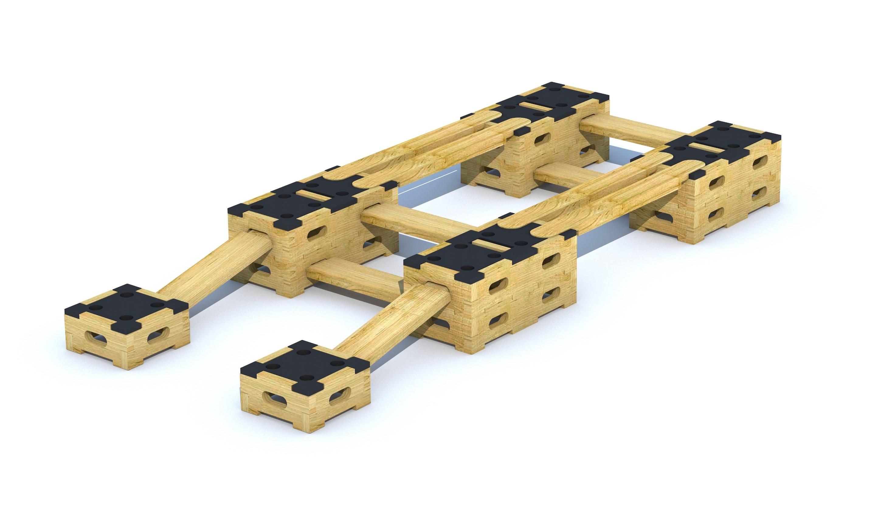 A configuration made from freely moveable playground equipment 