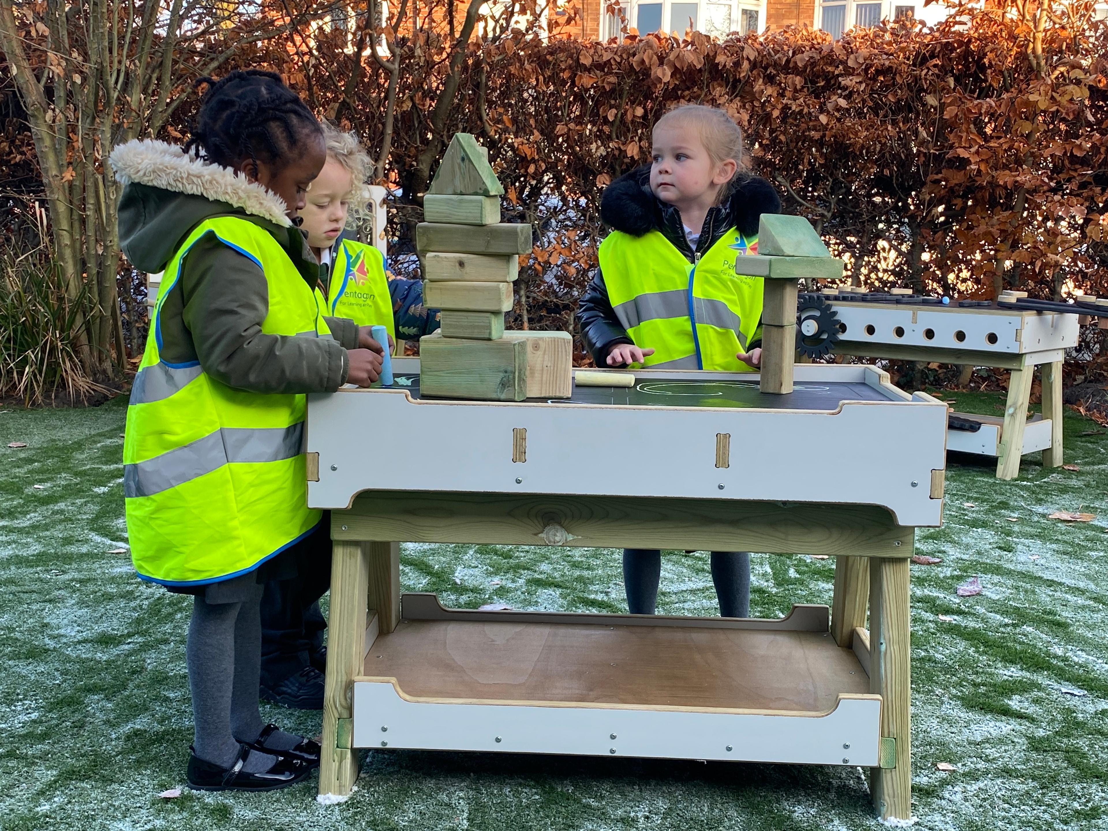 A early years construction workbench in an primary school setting