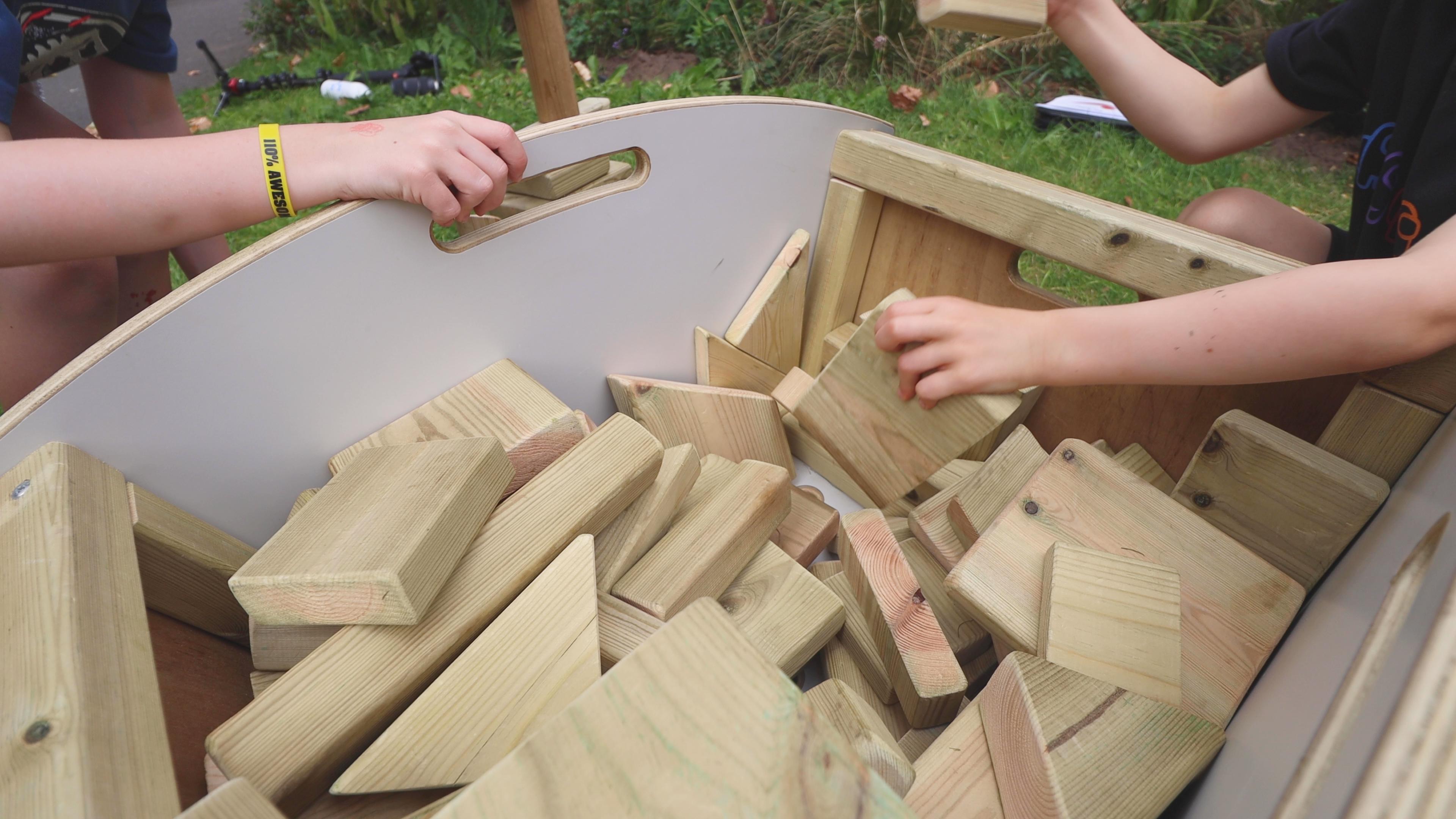 blocks inside the mini construction skip for playgrounds