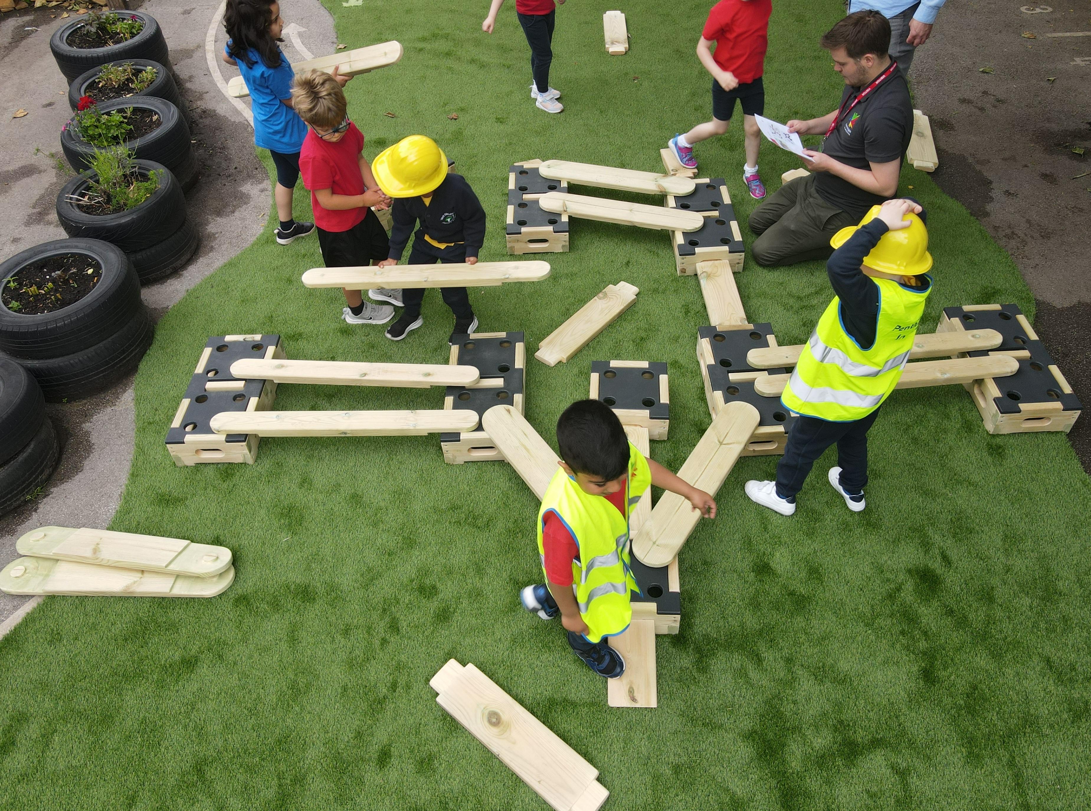 A birds eye view of the trail that is made from play builder