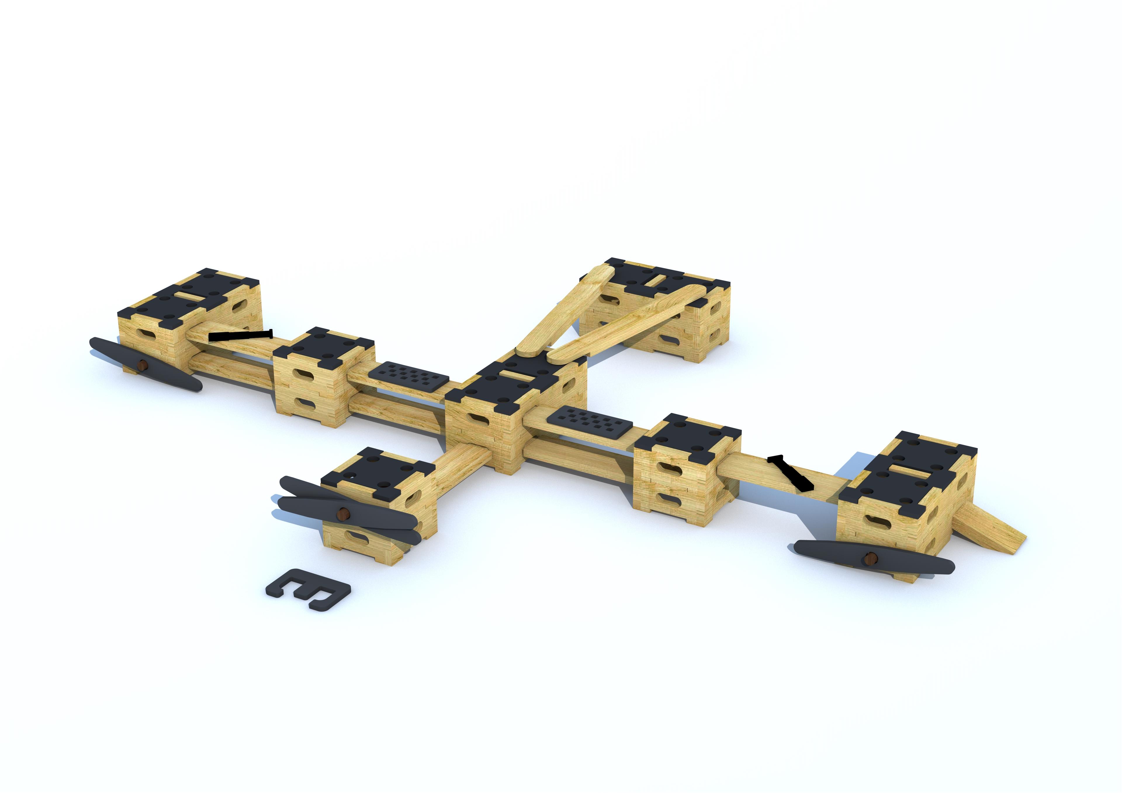 A plane made out of freely moveable playground equipment 