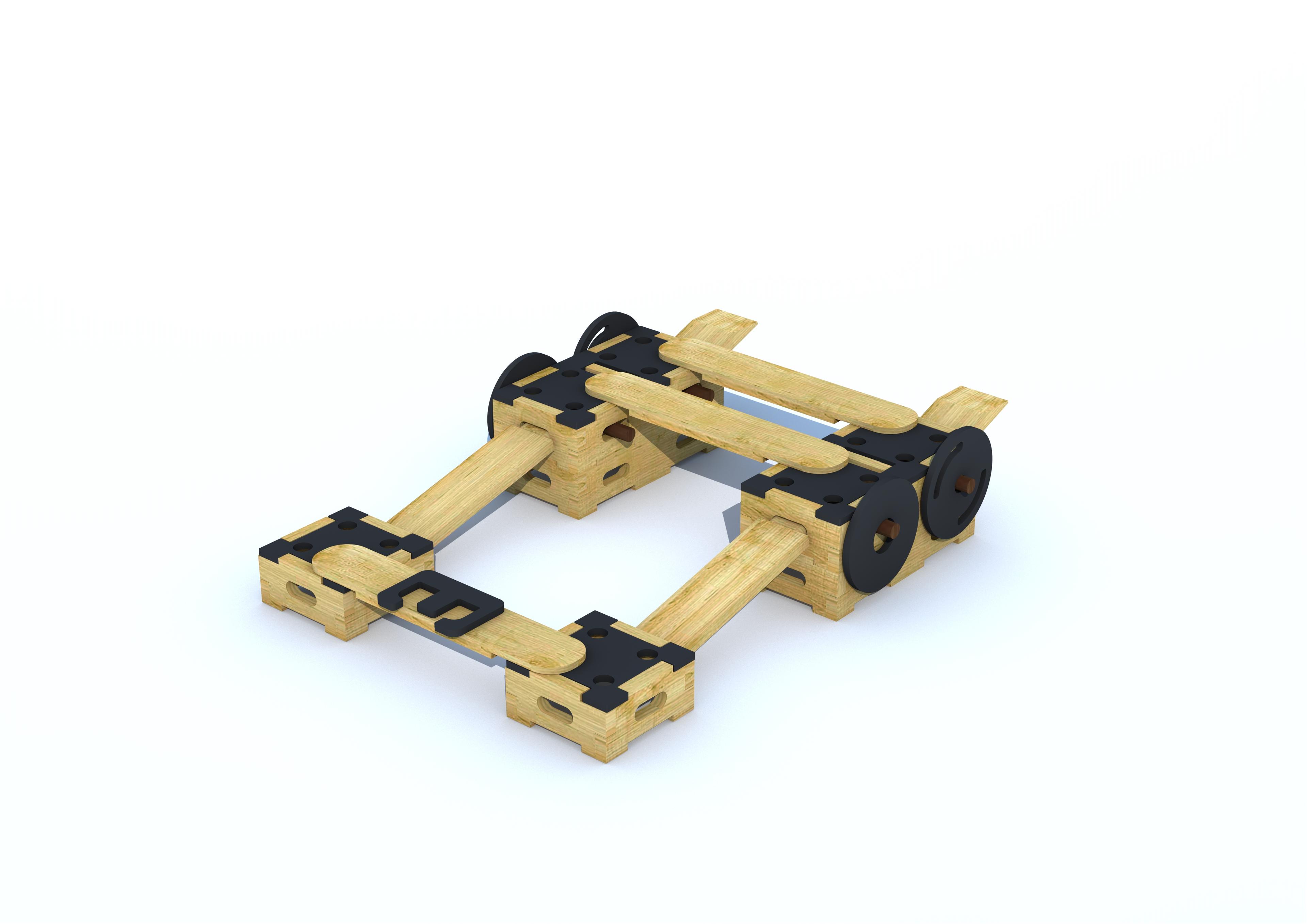 A small car made from moveable playground equipment 