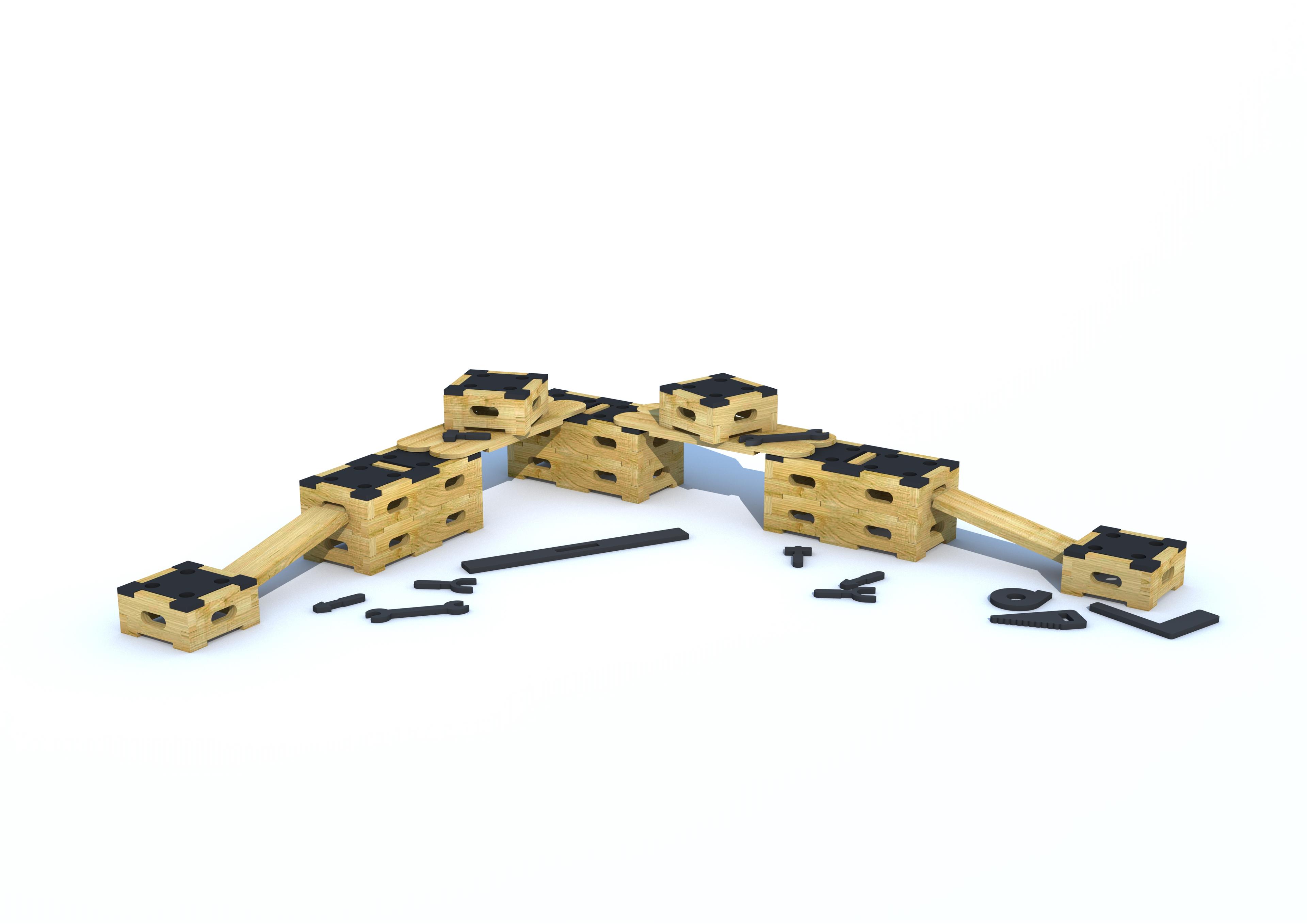 A workbench made out of freely moveable playground equipment 