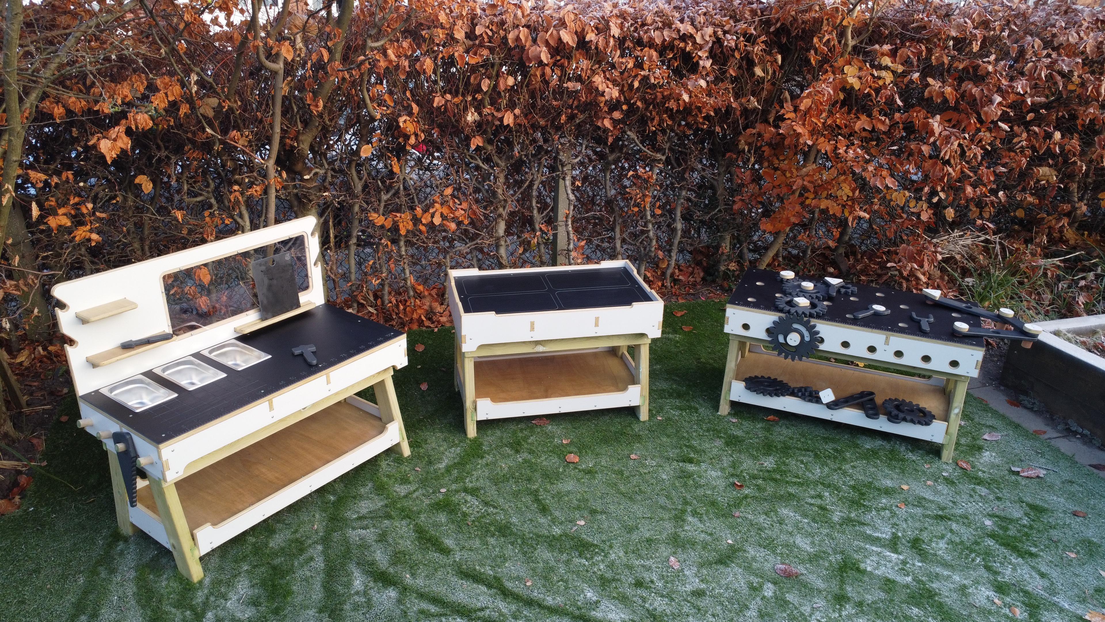 A birds eye view of the construction tables for playgrounds 