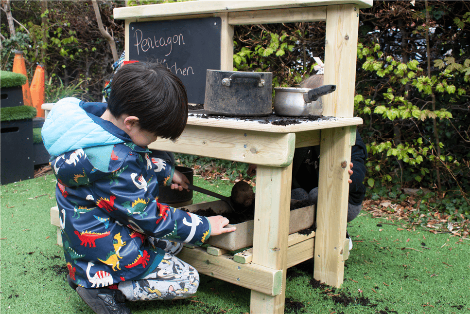Outdoor early years low cost mud kitchen
