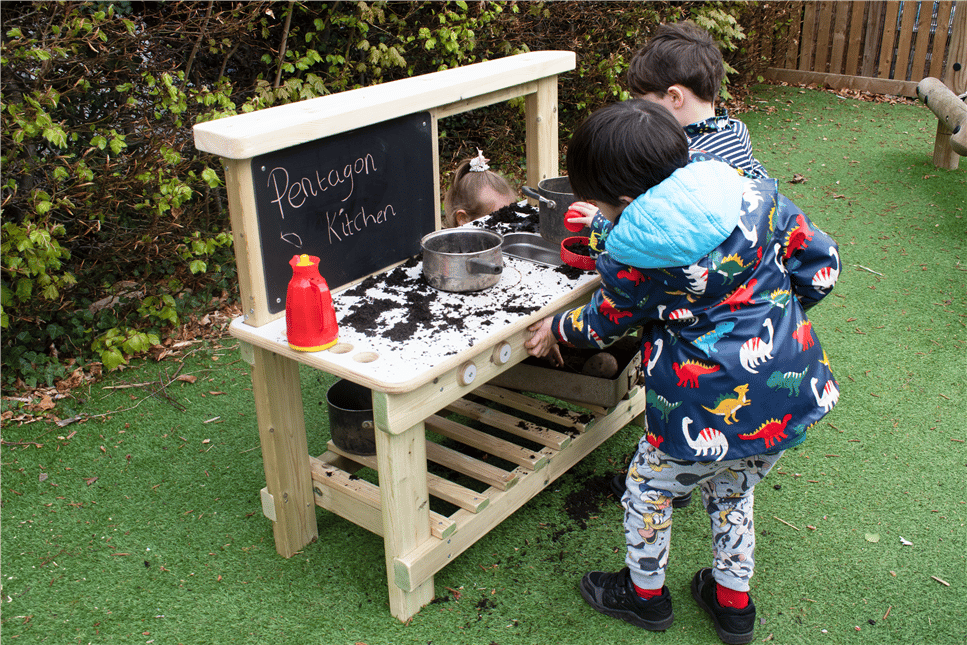 Low cost mud kitchen for early years outdoor play spaces
