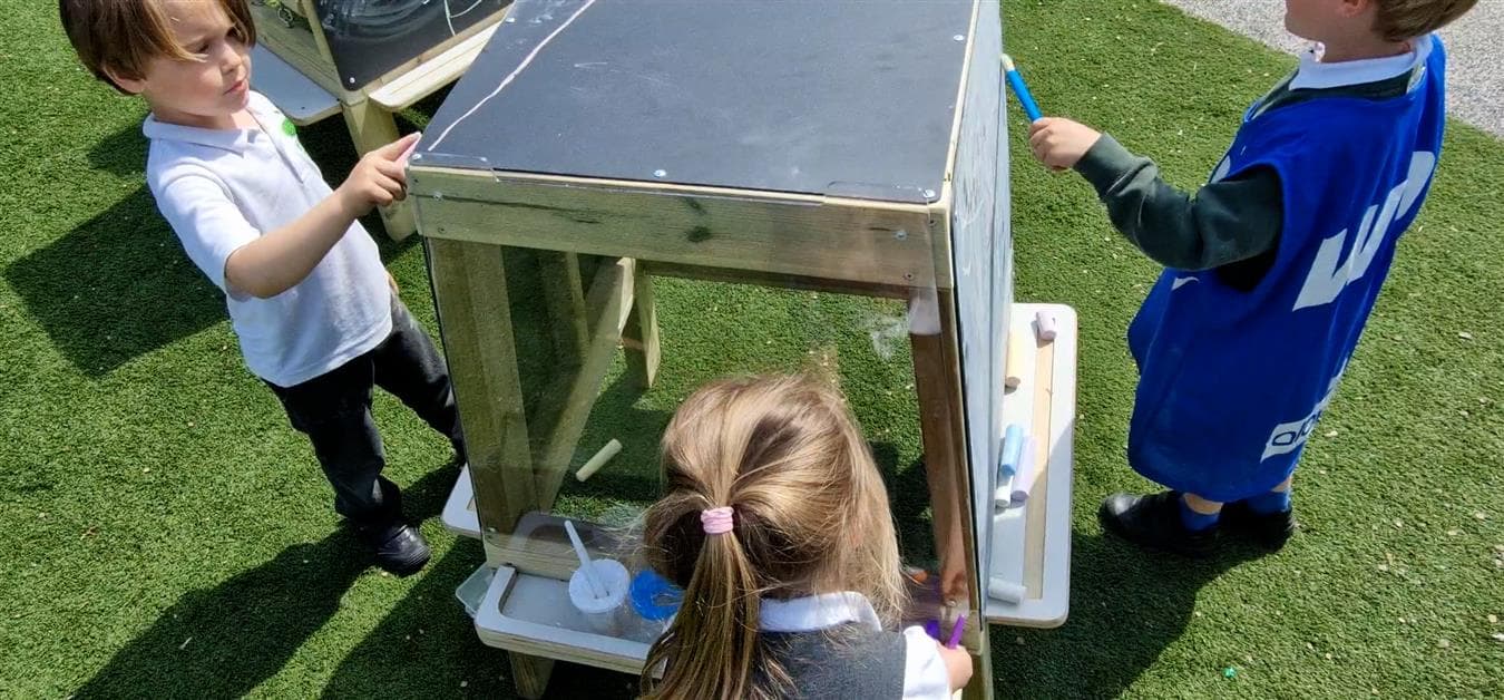 Children can work collaboratively around the easel