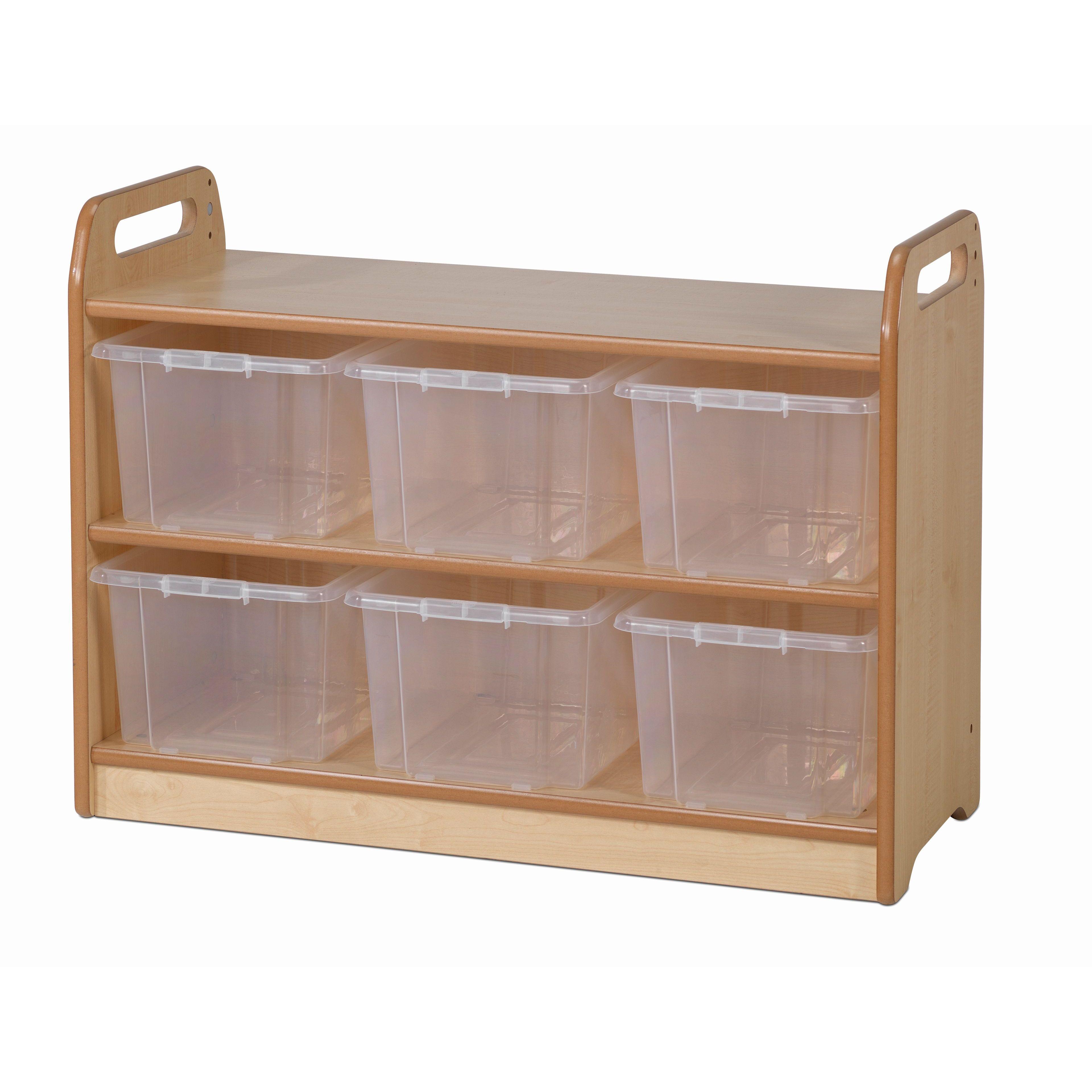 An empty Shelf Unit with Display and Mirror Back and 6 Clear Tubs on a white background.