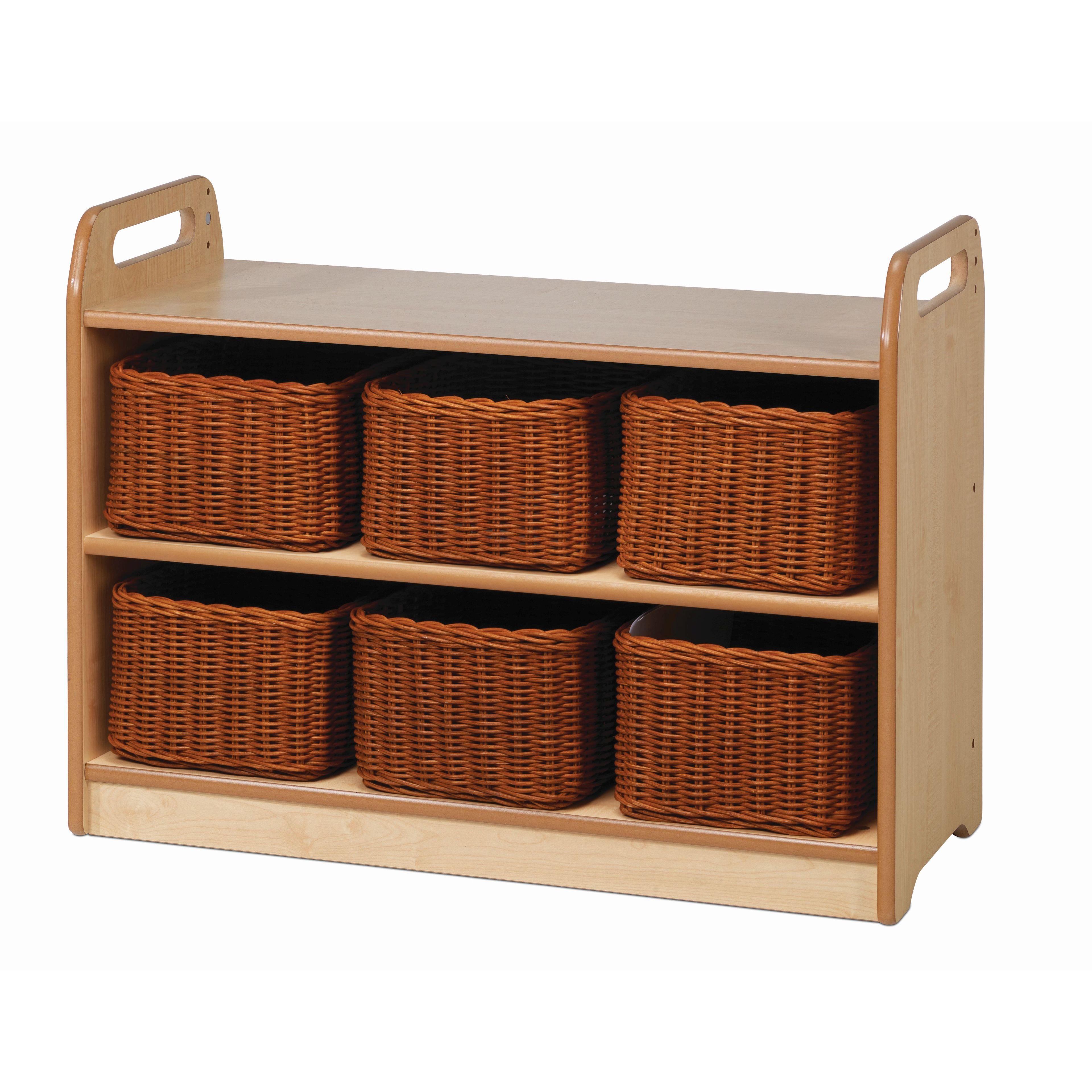 An empty Shelf Unit with Display and Mirror Back and 6 Baskets on a white background.