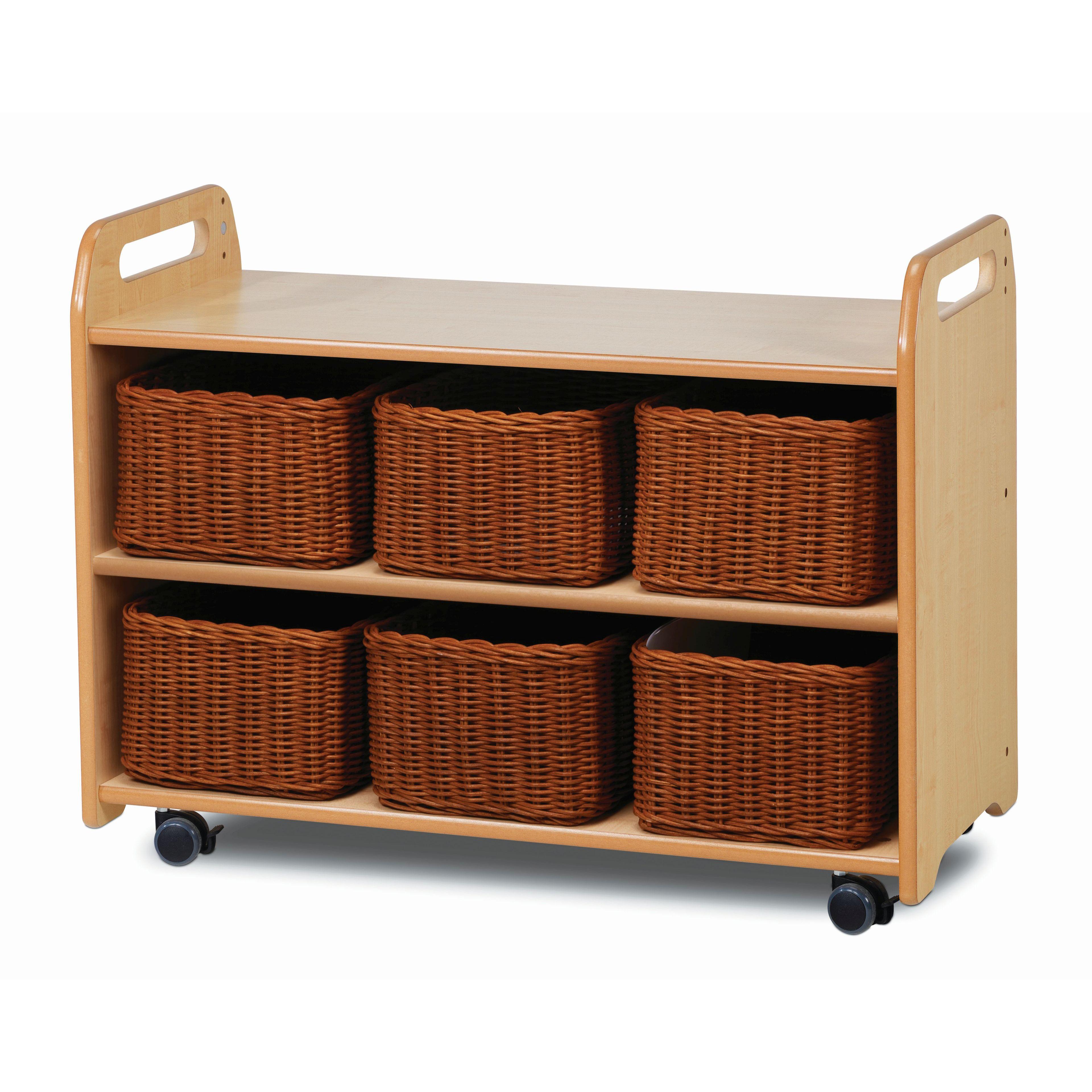 A Mobile Shelf Unit with Display/Mirror Back and 6 Baskets on a white background.