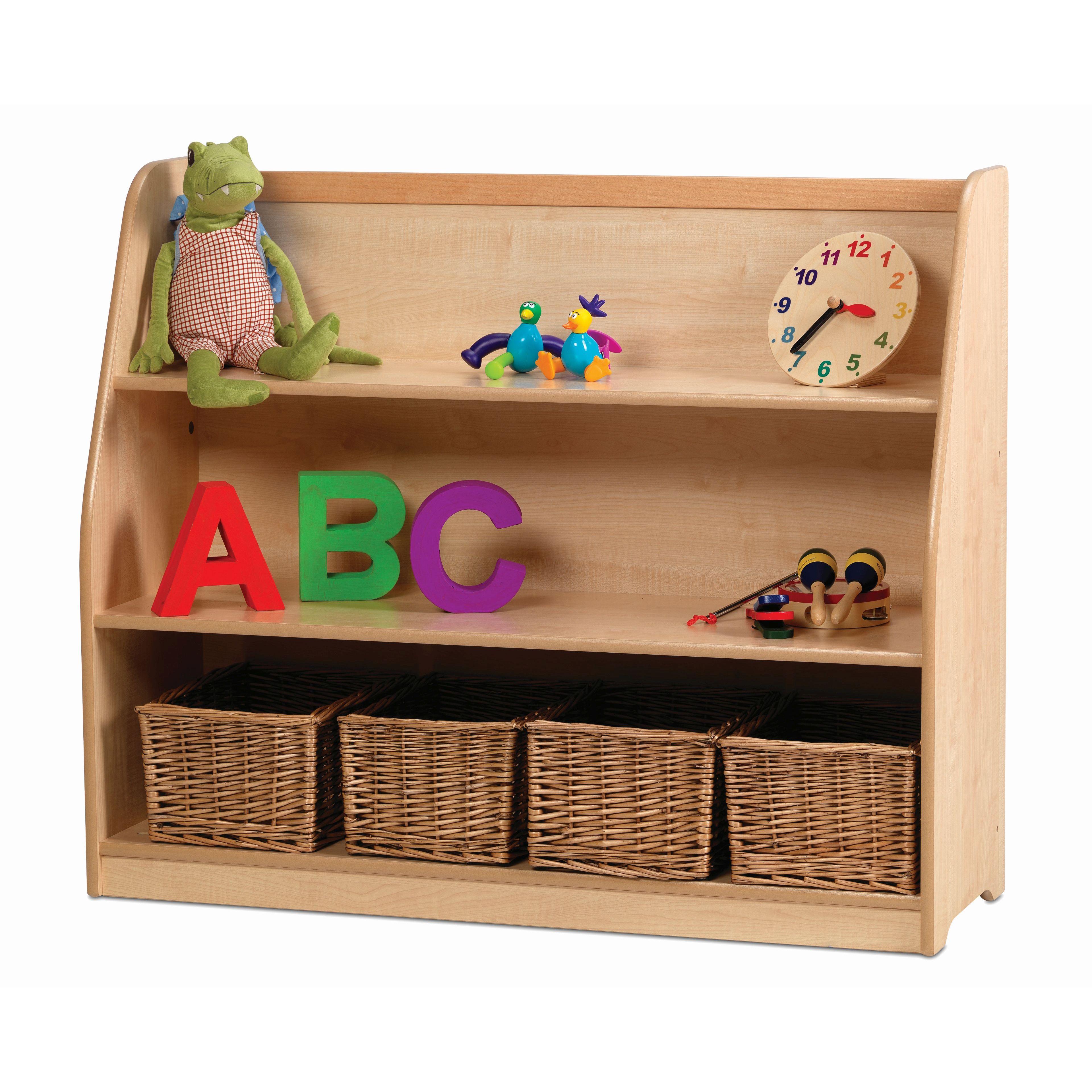 A Large Access Shelf Unit with various toys on its shelves.
