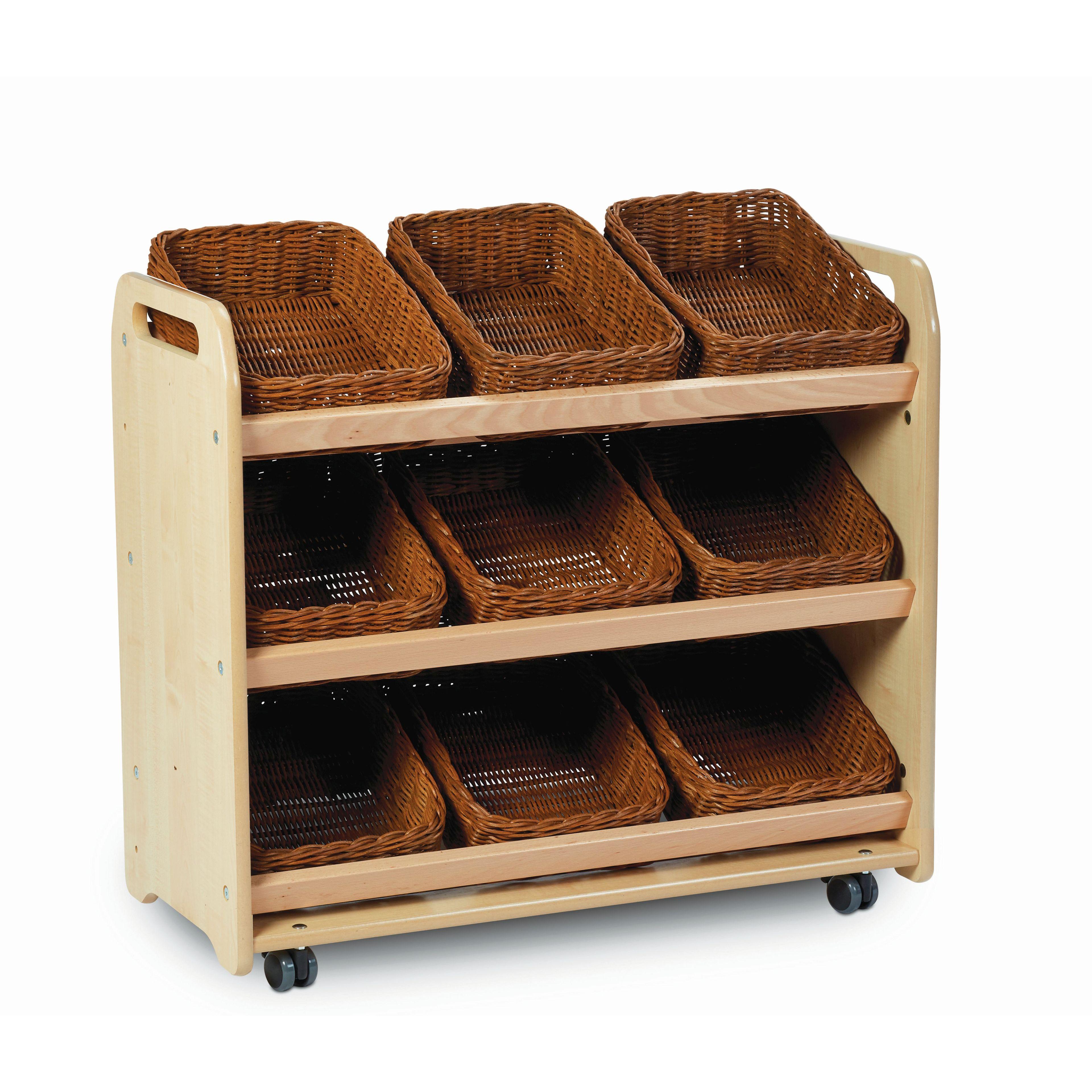 The Tilt Tote Storage with 9 baskets, with a white background.