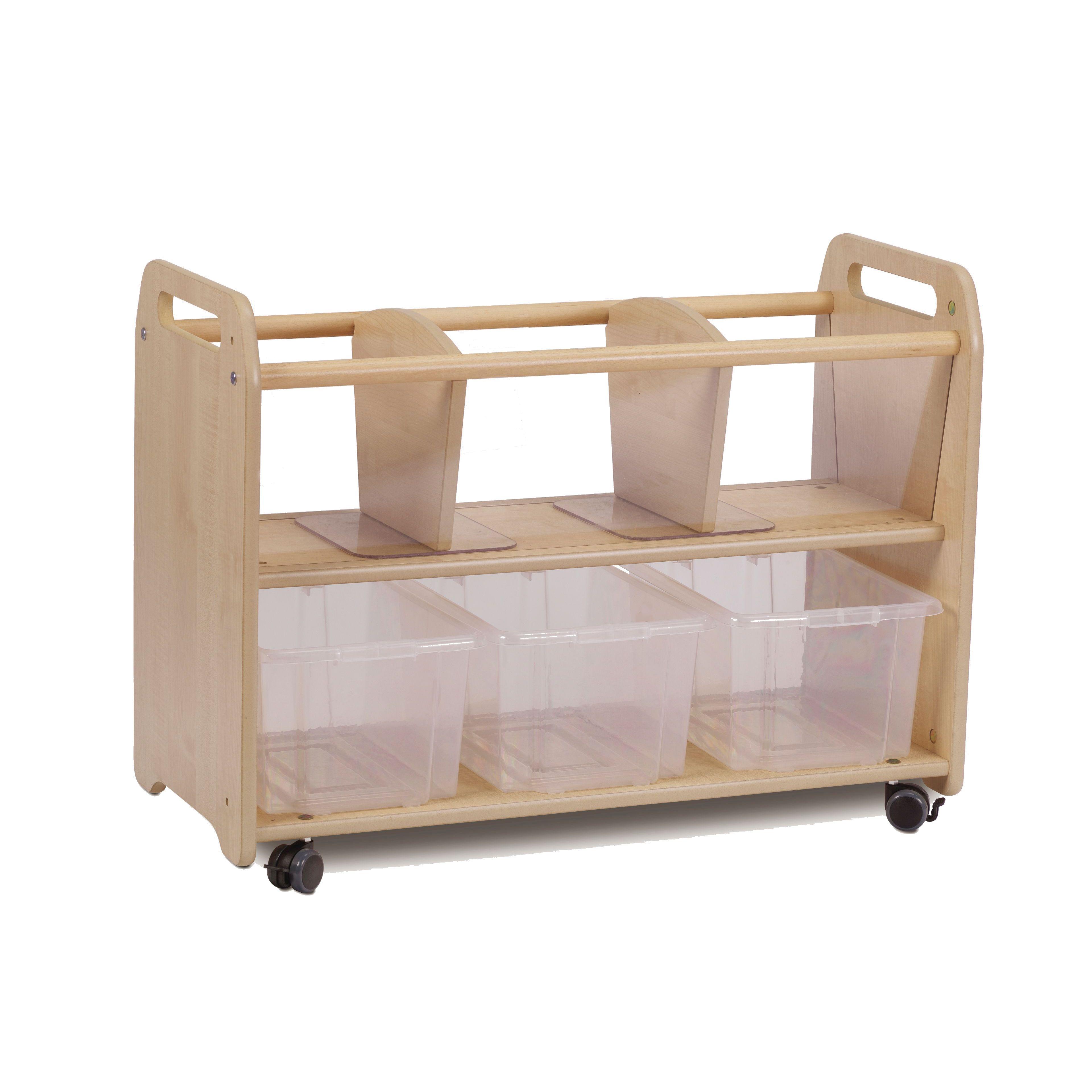 A Mobile Clear View Storage Unit with 3 Clear Tubs, on a white background.